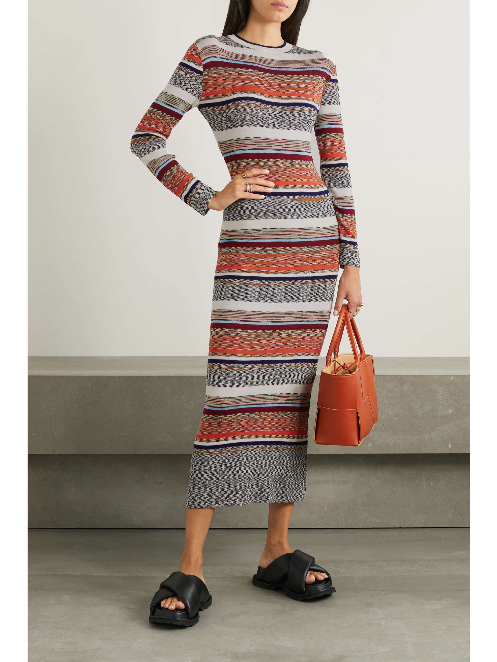 MISSONI 条纹羊毛混纺超长连衣裙