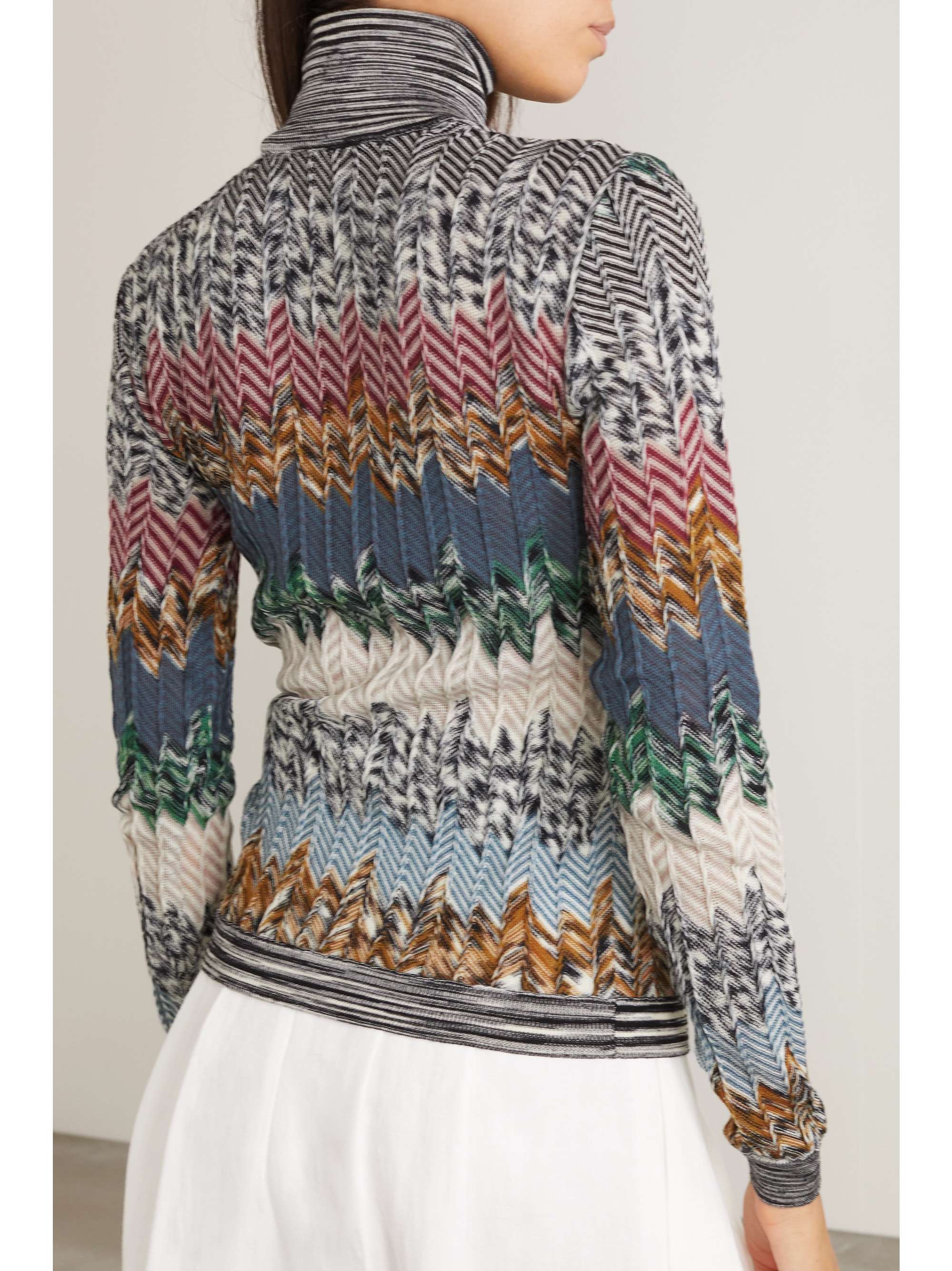 MISSONI 条纹金属感钩编羊毛毛衣