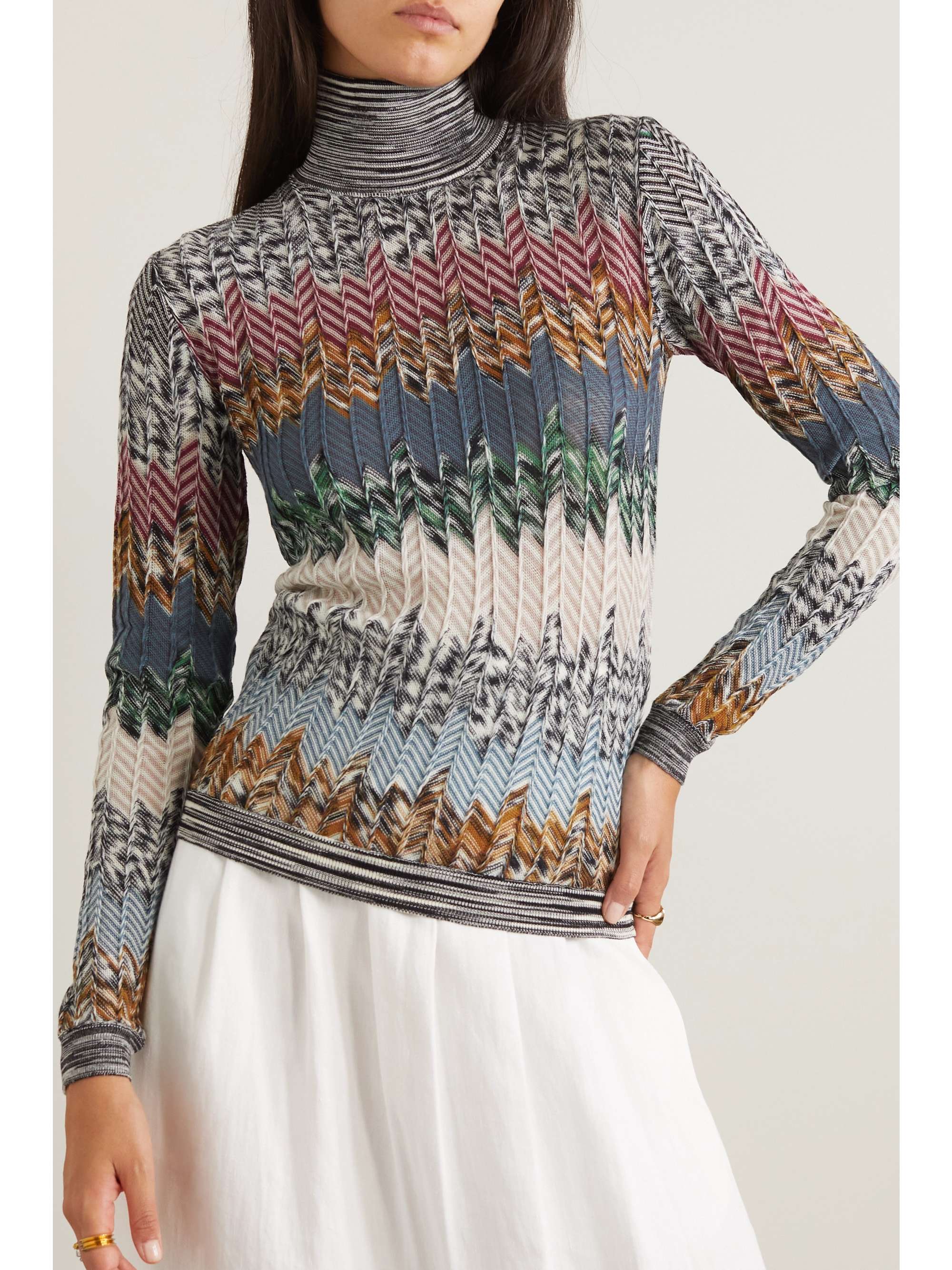 MISSONI 条纹金属感钩编羊毛毛衣