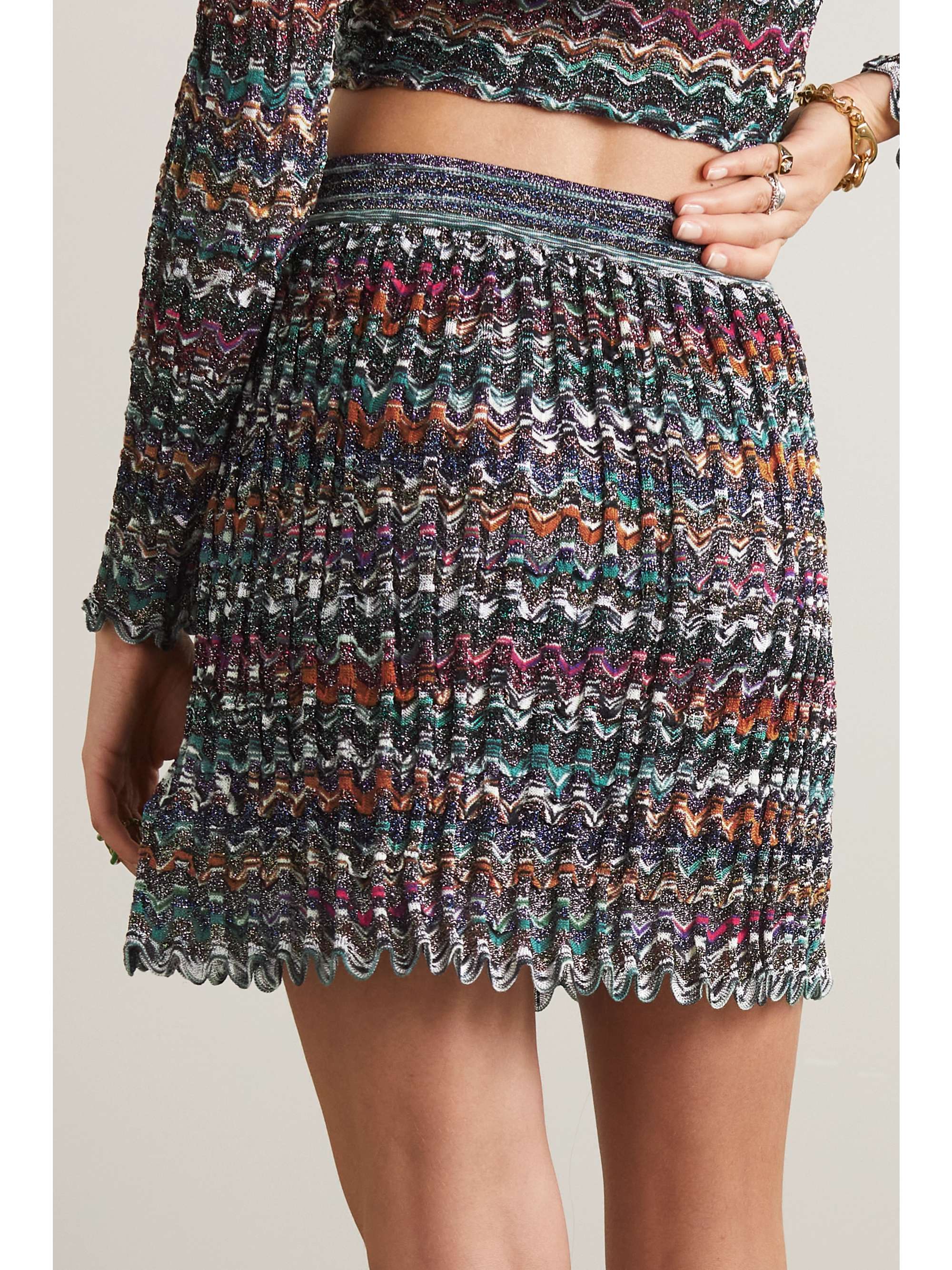 MISSONI Striped metallic crochetknit mini skirt NETAPORTER