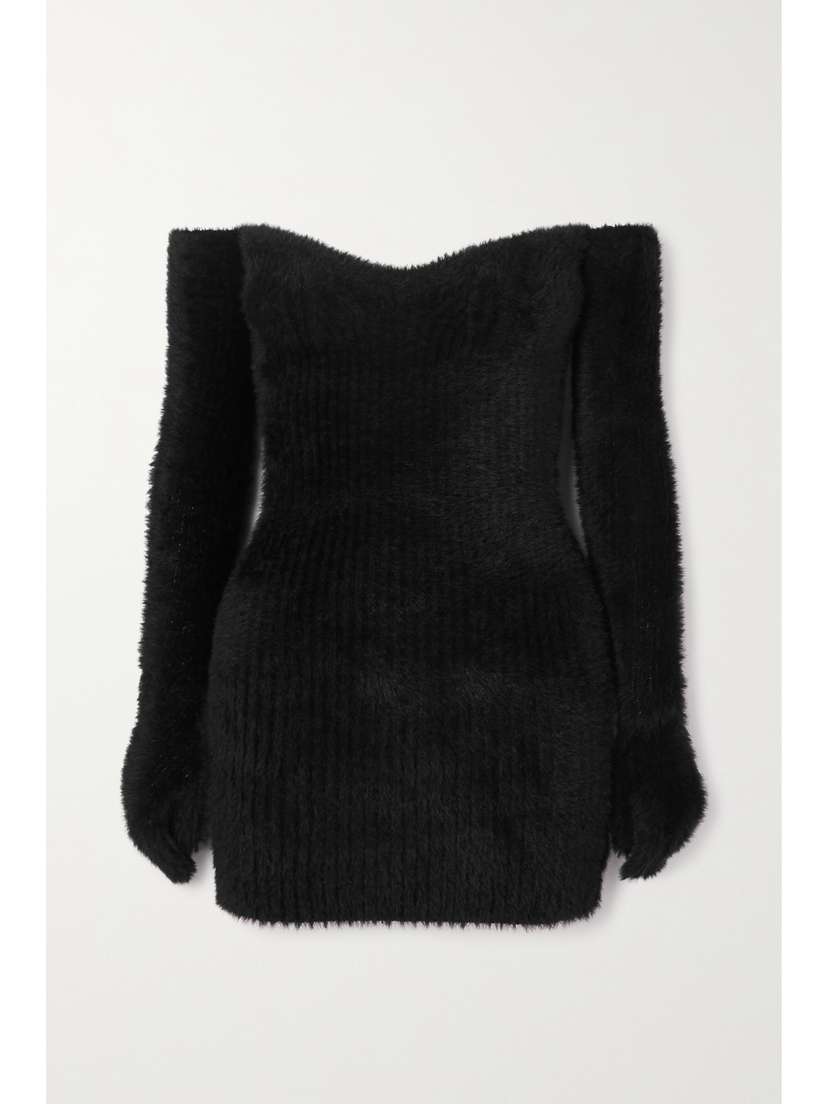 Off-White Off-the-shoulder Faux-fur Mini Dress