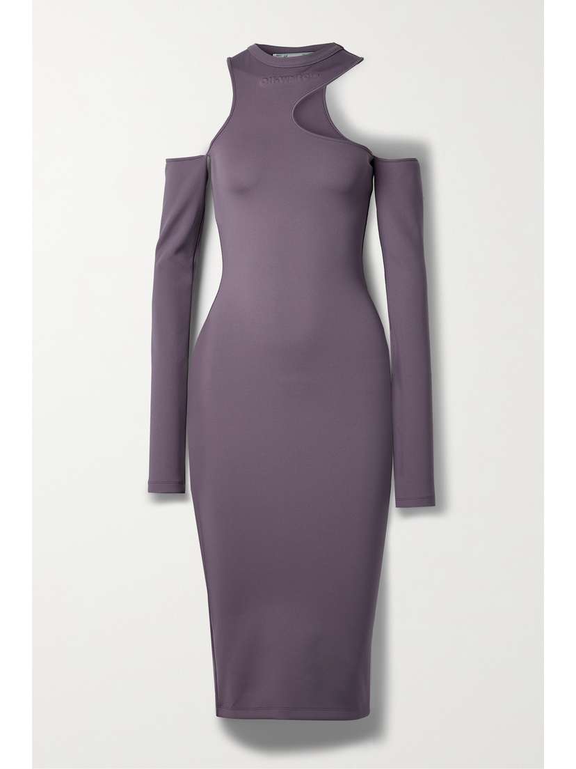 Off-White Cold-shoulder Embossed Stretch-jersey Dress