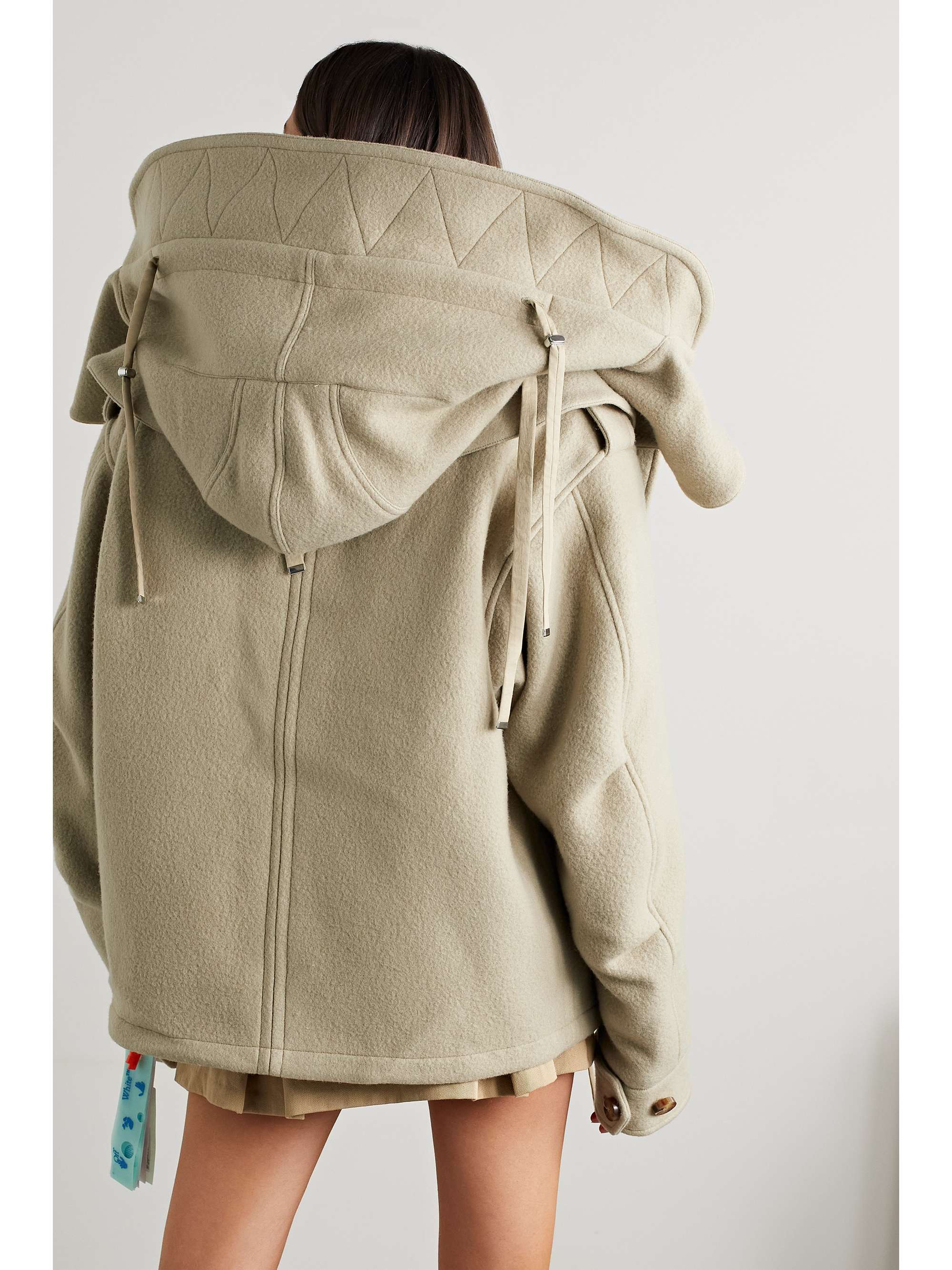 Beige Hooded fleece-lined wool coat 