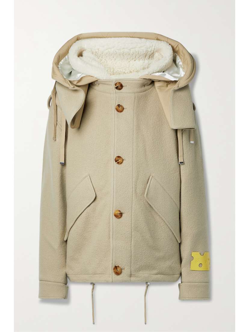 Off-White Hooded Fleece-lined Wool Coat