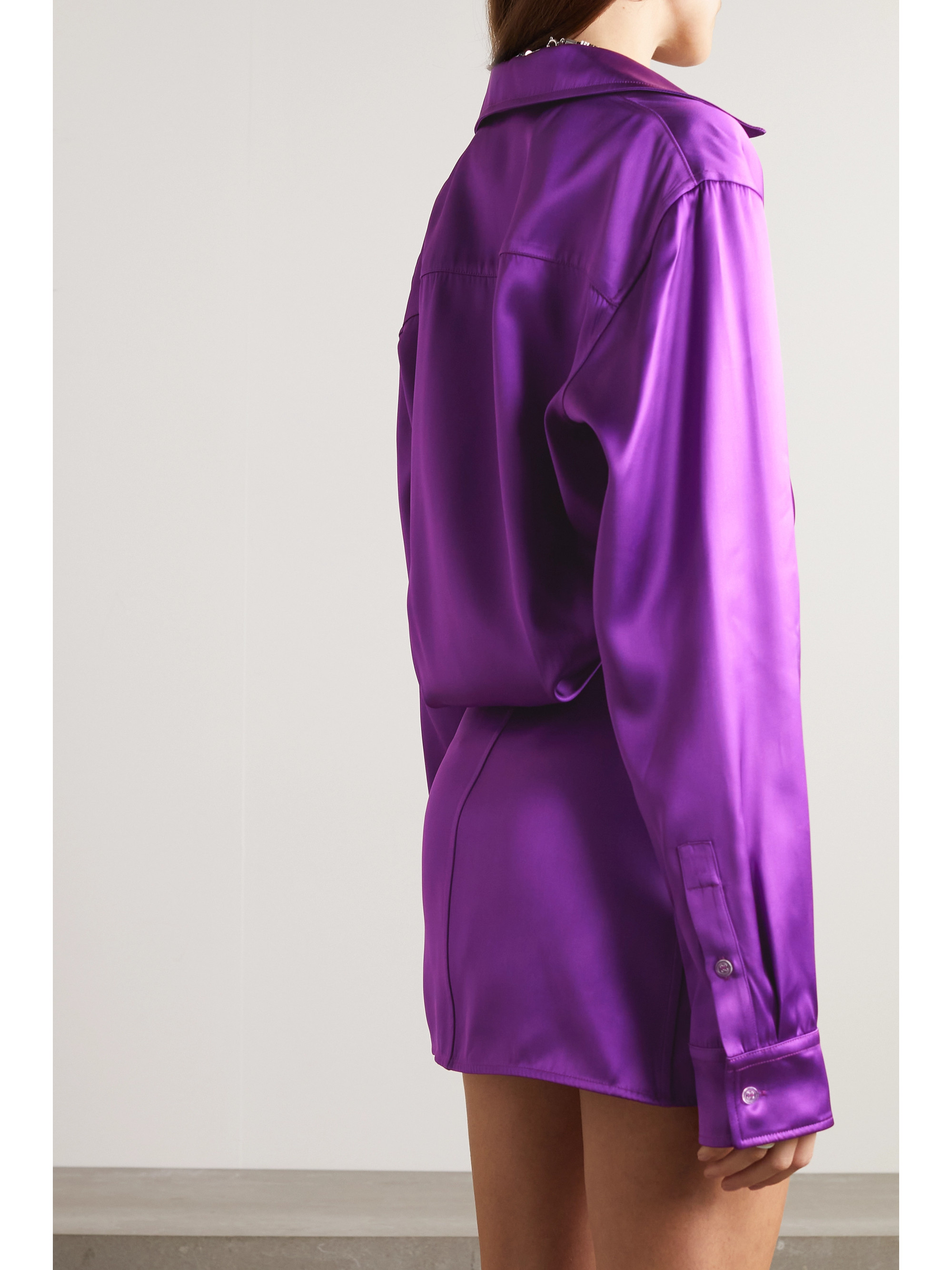 Off-White Asymmetric duchesse-satin mini shirt dress thumbnail