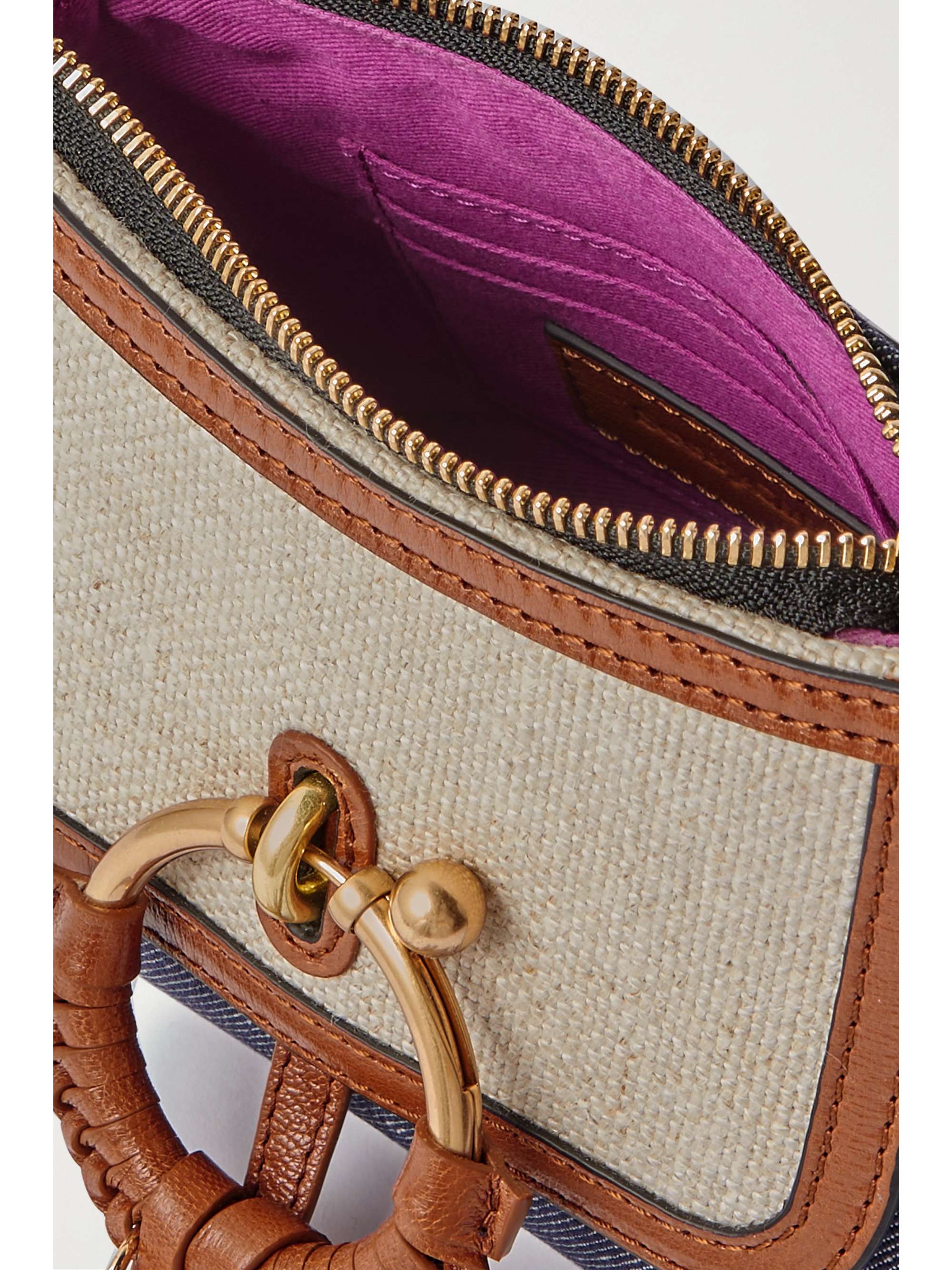 soho small studded leather and canvas shoulder bag
