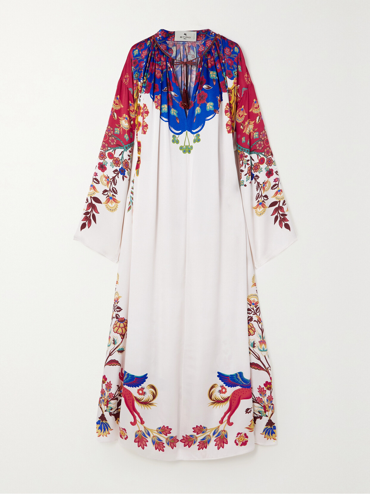 ETRO COMET BEAD-EMBELLISHED TASSELED PRINTED SILK-FAILLE KAFTAN