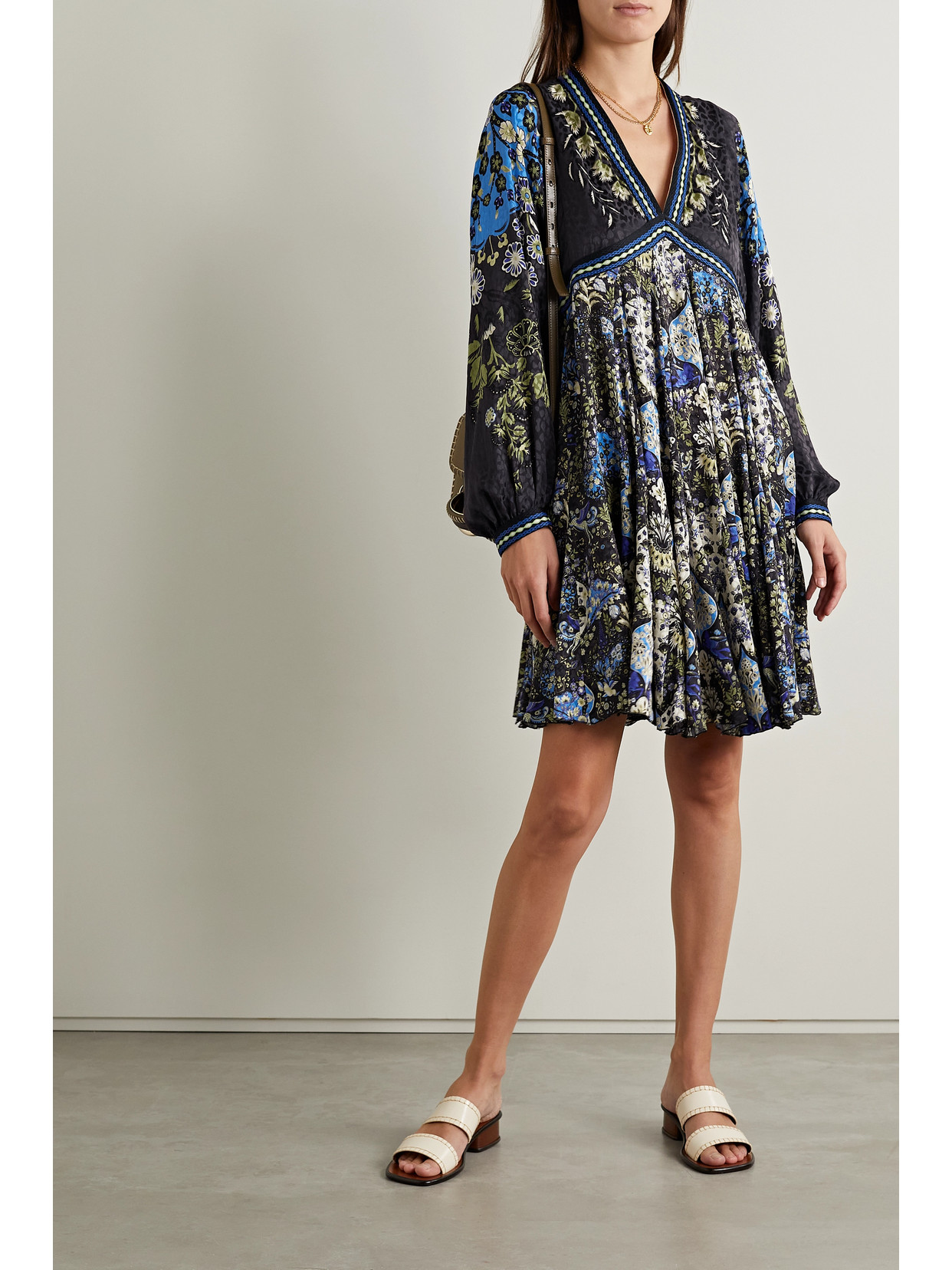 Etro Mixed Floral-printed Leopard Satin Jacquard Dress In Multi | ModeSens