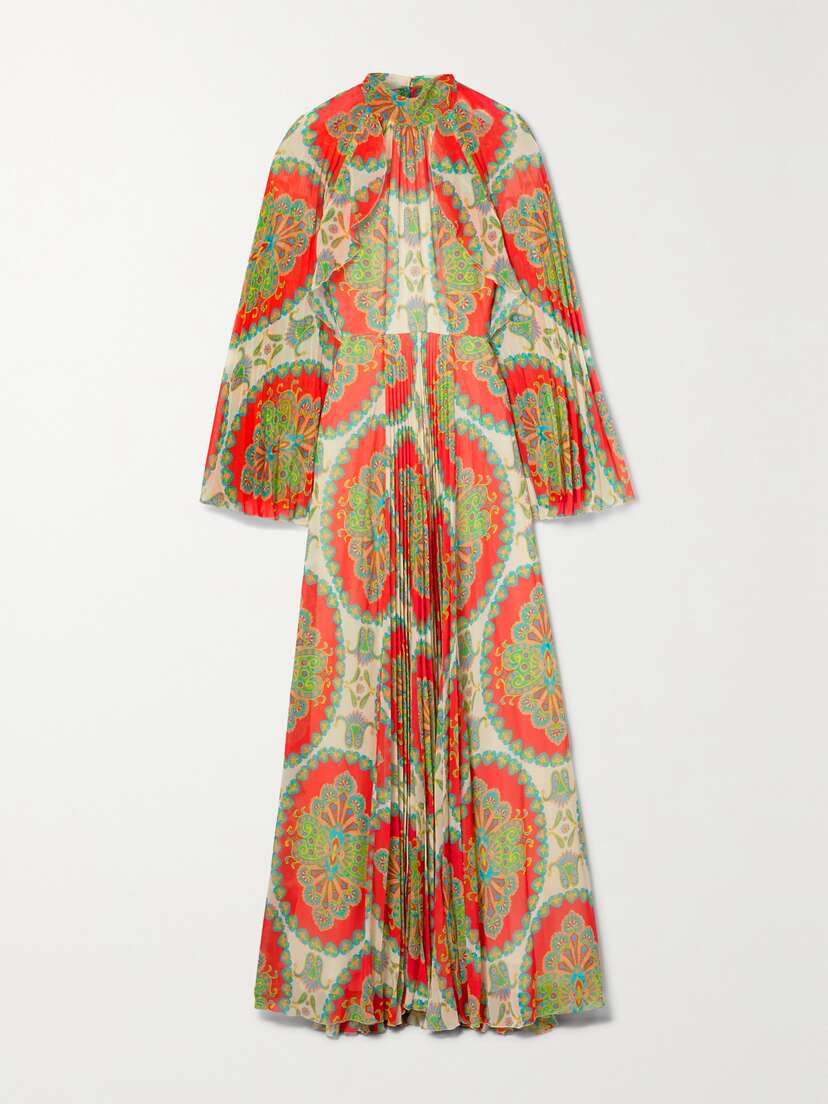 Etro Skylark Pleated Crepe De Chine Maxi Dress