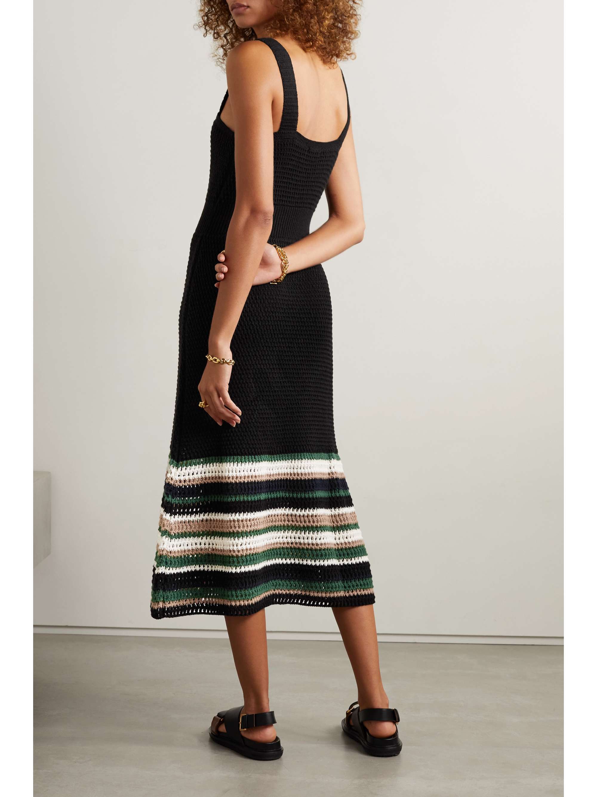 JASON WU Striped crocheted cotton midi dress