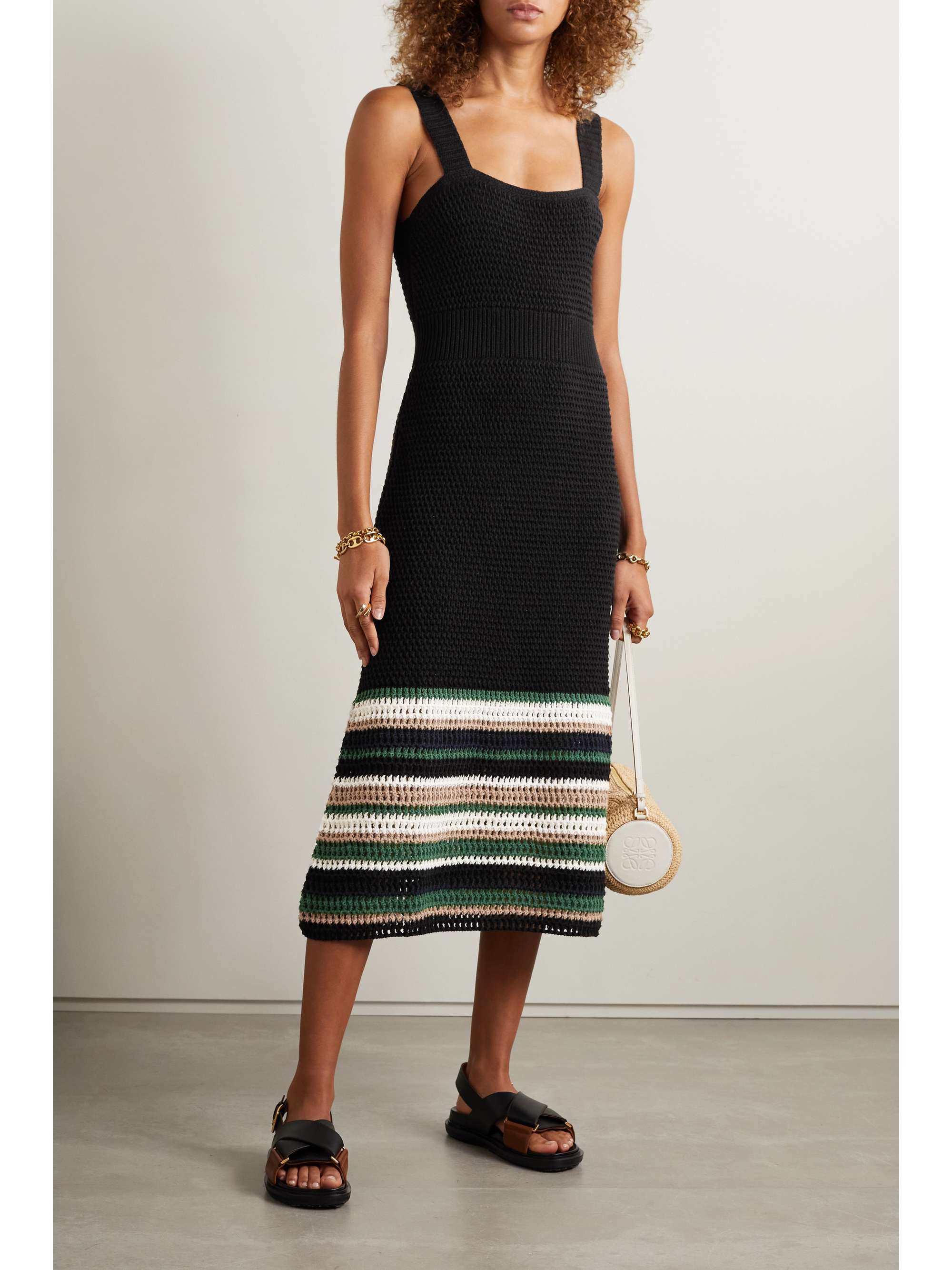 JASON WU Striped crocheted cotton midi dress