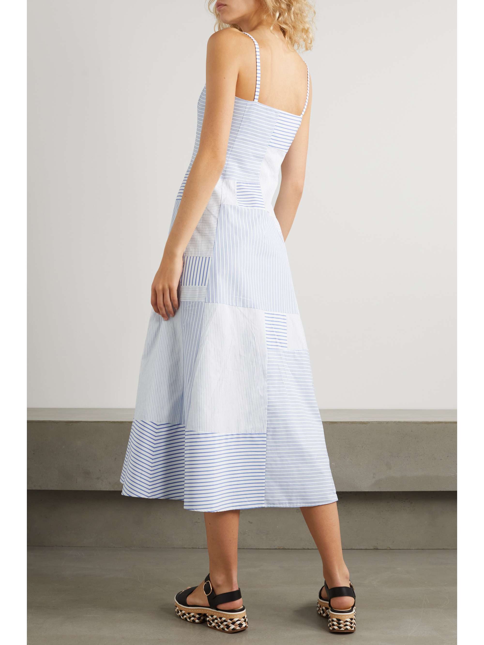 GABRIELA HEARST Magritte paneled striped cotton and linen-blend midi dress