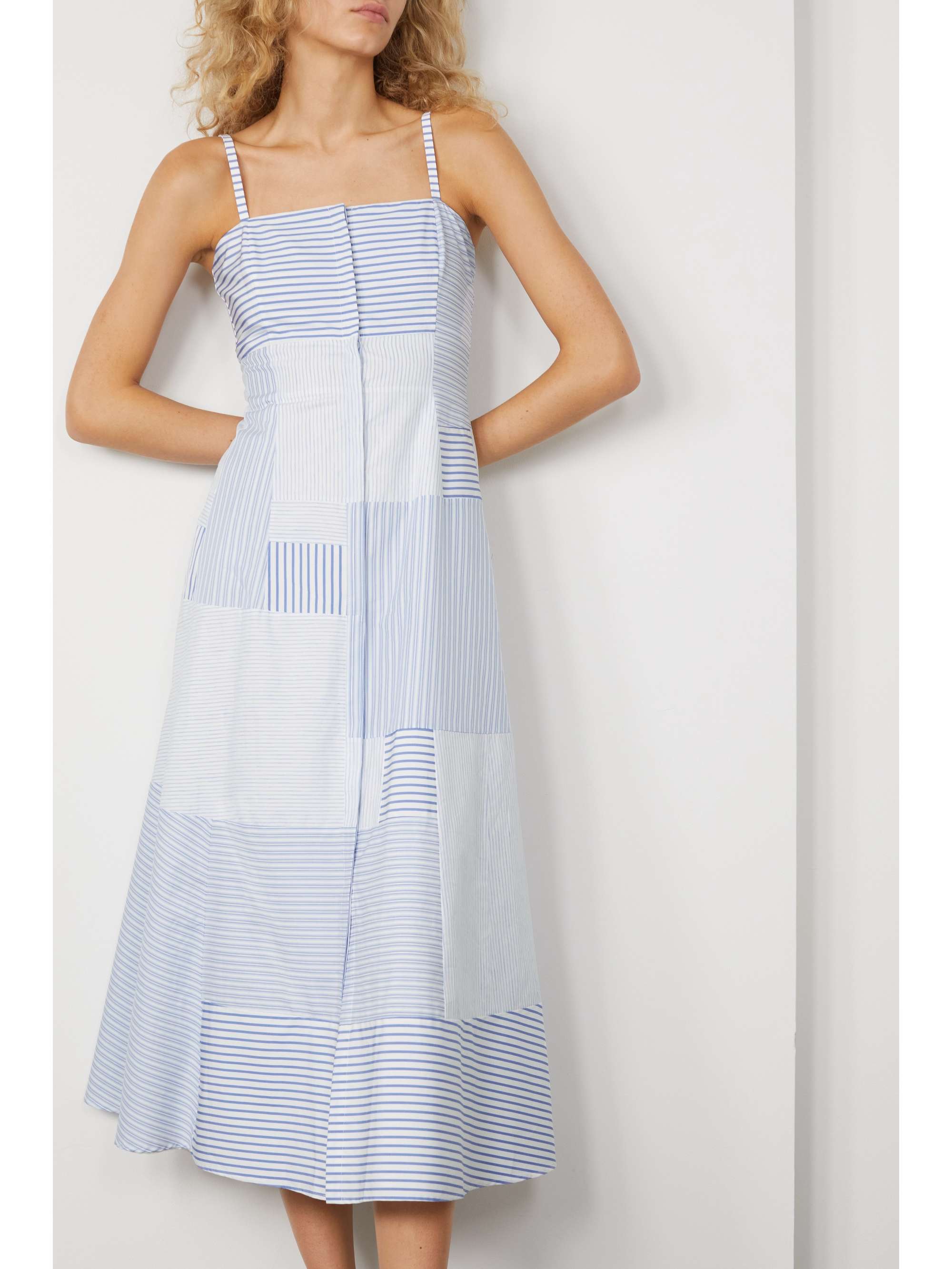 GABRIELA HEARST Magritte paneled striped cotton and linen-blend midi dress