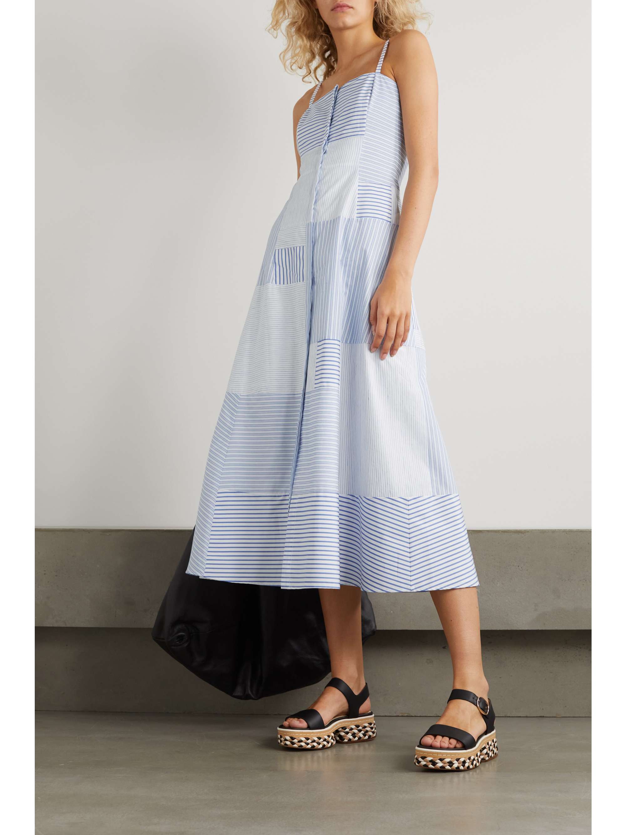GABRIELA HEARST Magritte paneled striped cotton and linen-blend midi dress