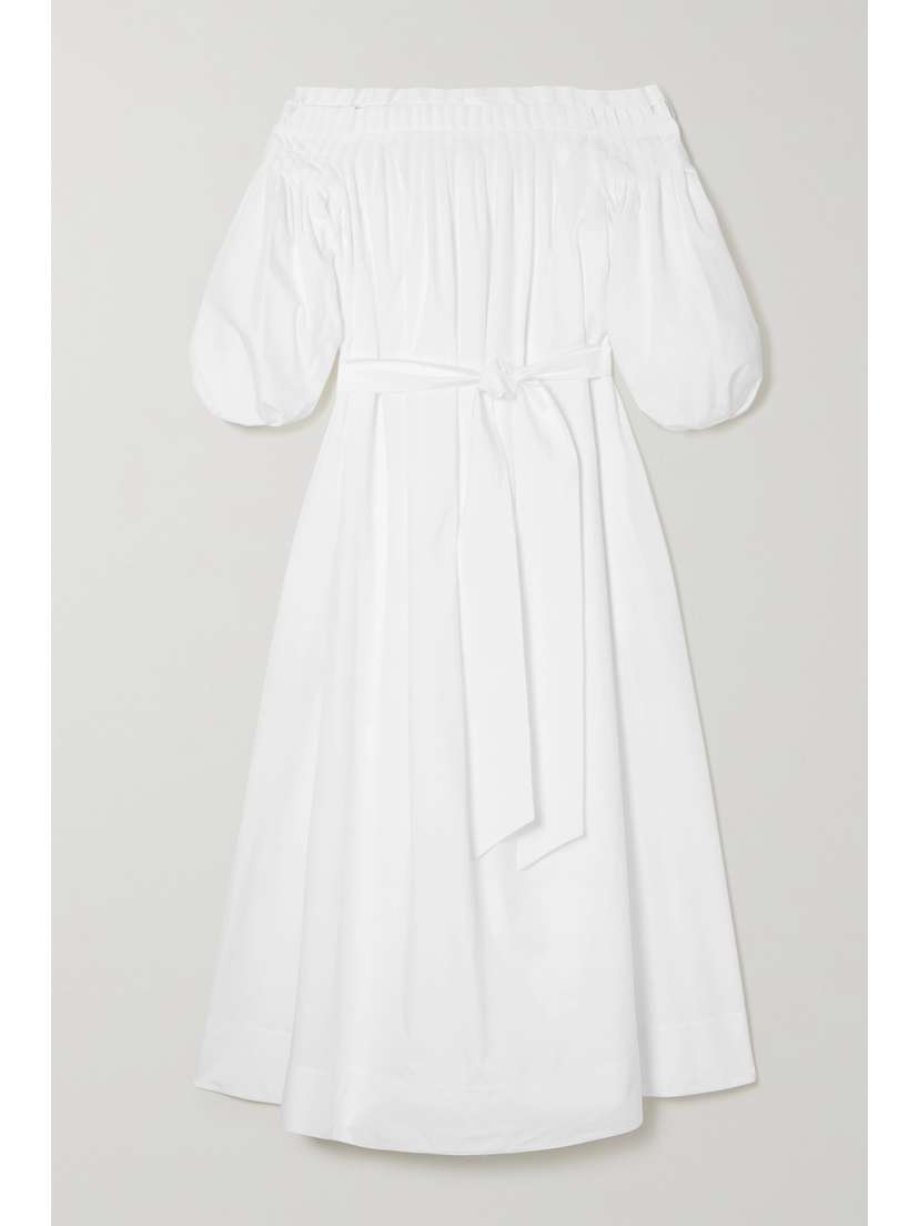 Gabriela Hearst Galatea Off-the-shoulder Belted Cotton-poplin Midi Dress