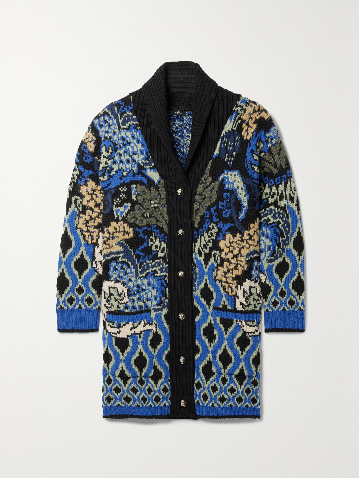 Etro Comet Paisley Pattern Coat In Wool In Black