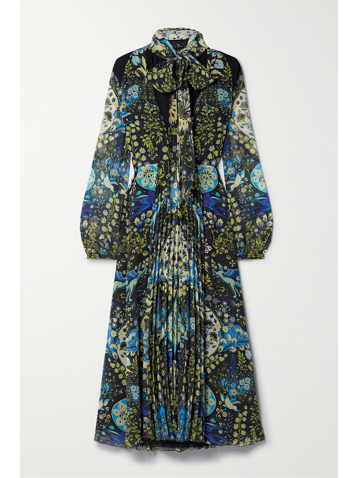 Etro Woman Georgette Midi Dress With Printed Mythological Animals In Black