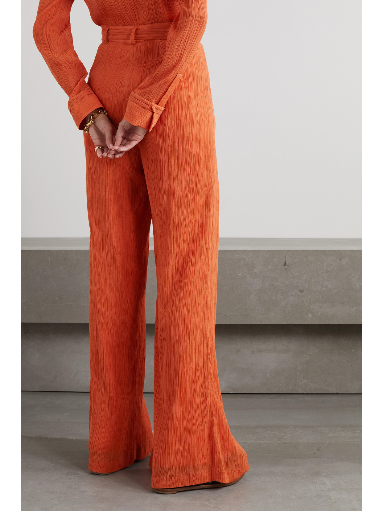 Shop Gabriela Hearst Thomazia Belted Cotton And Silk-blend Crepon Wide-leg Pants In Orange