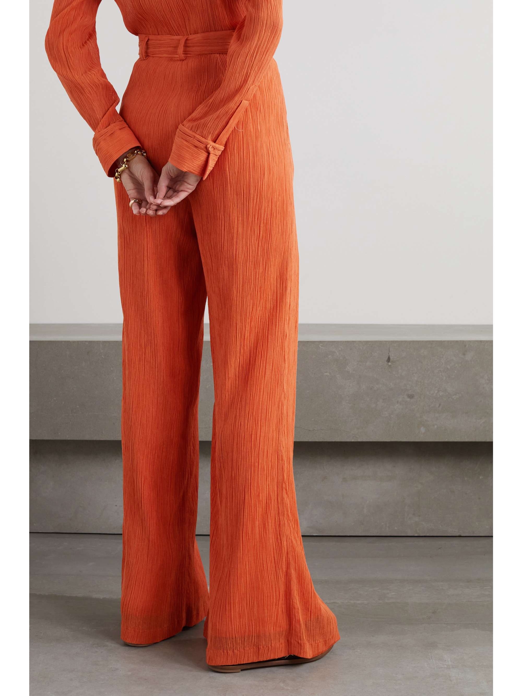 GABRIELA HEARST Thomazia belted cotton and silk-blend crepon wide-leg pants