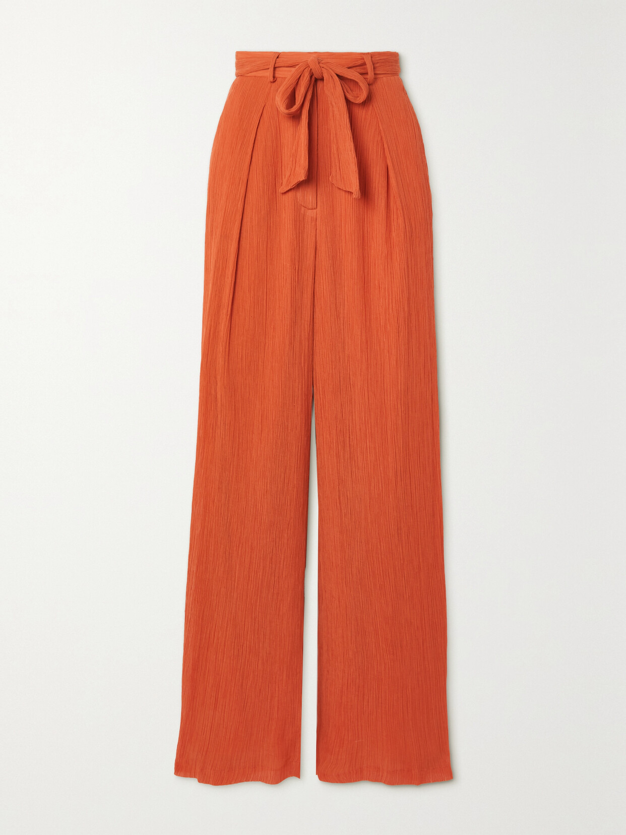 Shop Gabriela Hearst Thomazia Belted Cotton And Silk-blend Crepon Wide-leg Pants In Orange