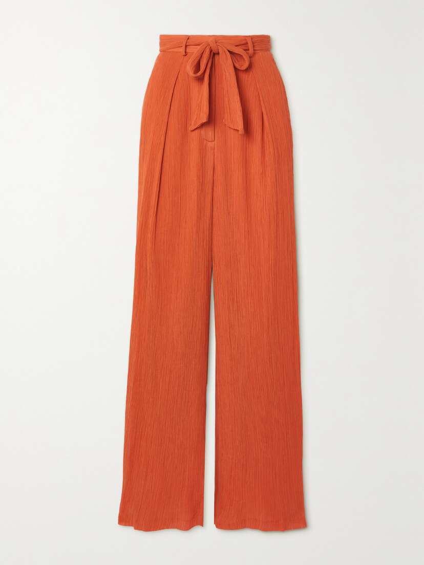 Gabriela Hearst Thomazia Belted Cotton And Silk-blend Crepon Wide-leg Pants