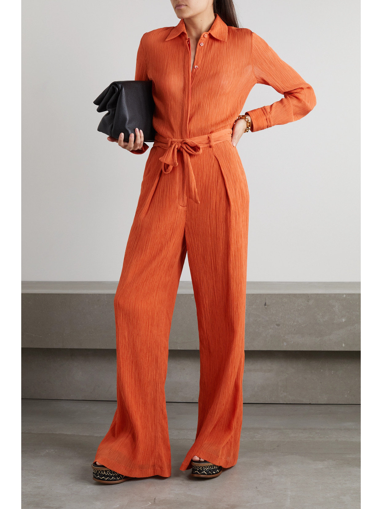 Shop Gabriela Hearst Thomazia Belted Cotton And Silk-blend Crepon Wide-leg Pants In Orange