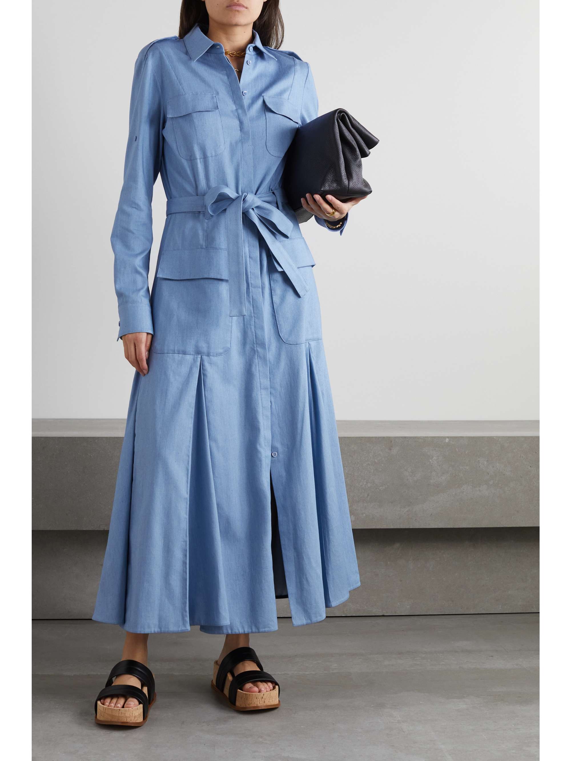 Blue Meyer pleated belted cotton and 