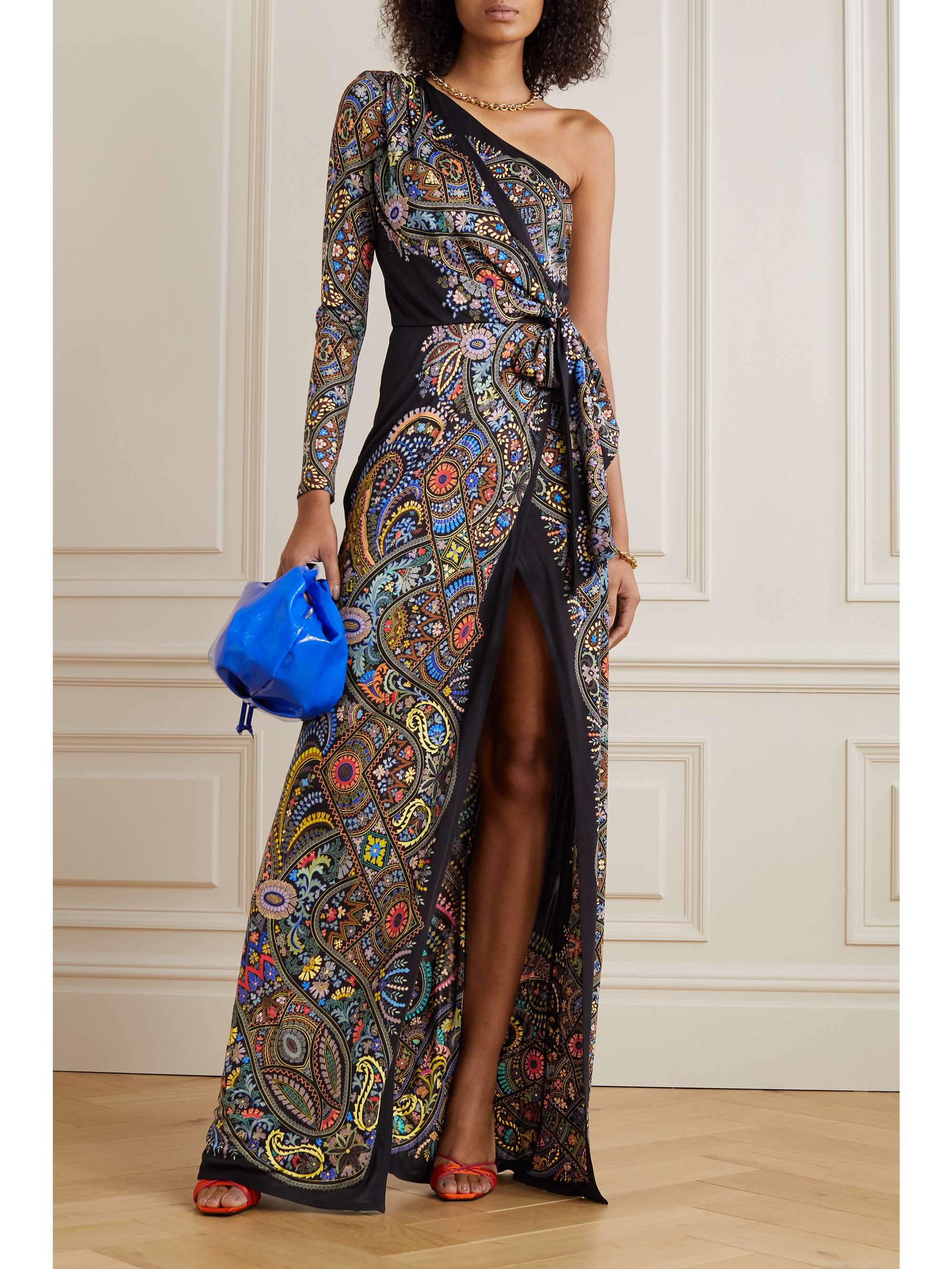 ETRO One-shoulder printed satin maxi dress | NET-A-PORTER