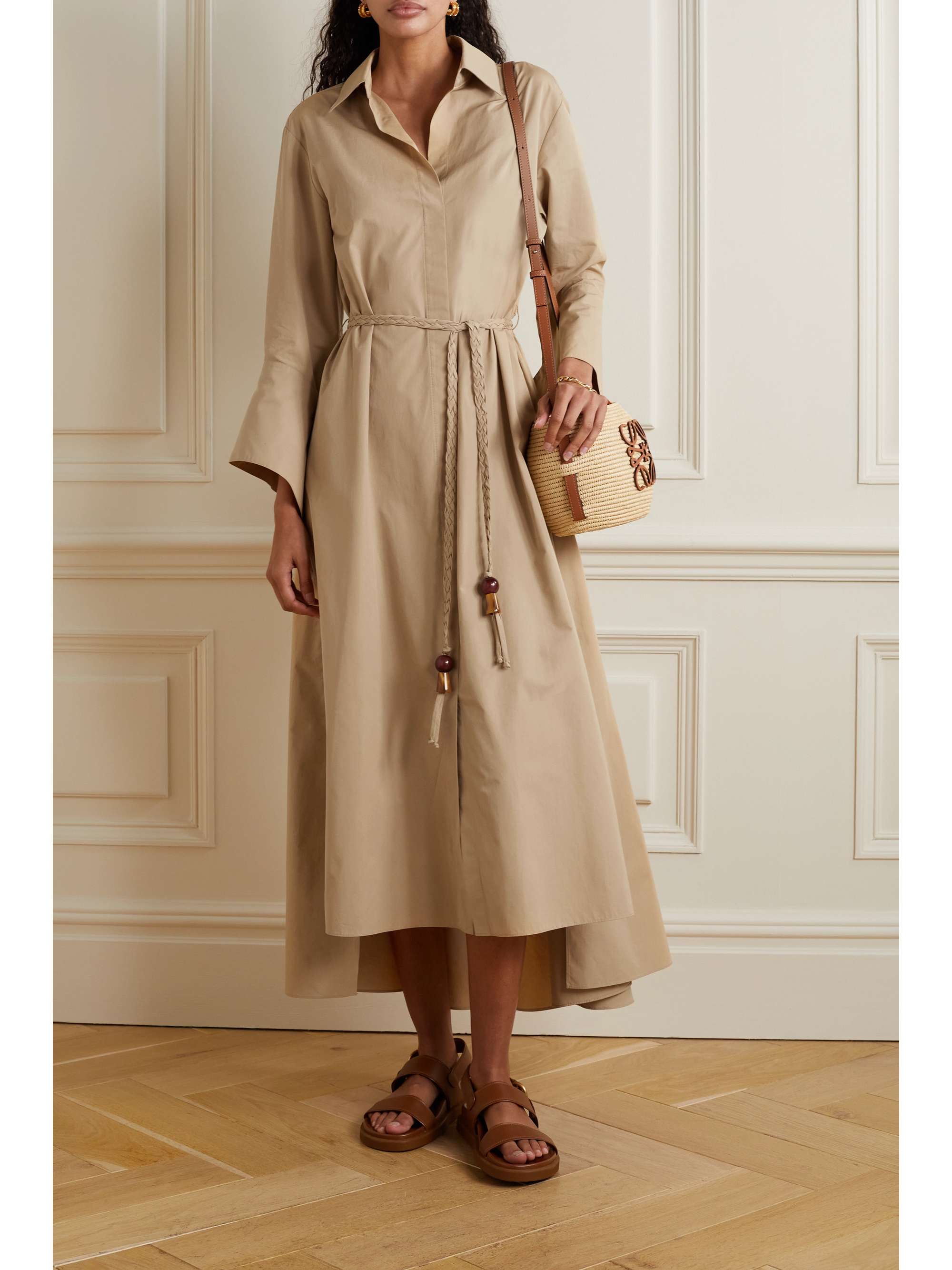 Beige Belted cottonpoplin midi shirt dress LAFAYETTE 148 NETAPORTER