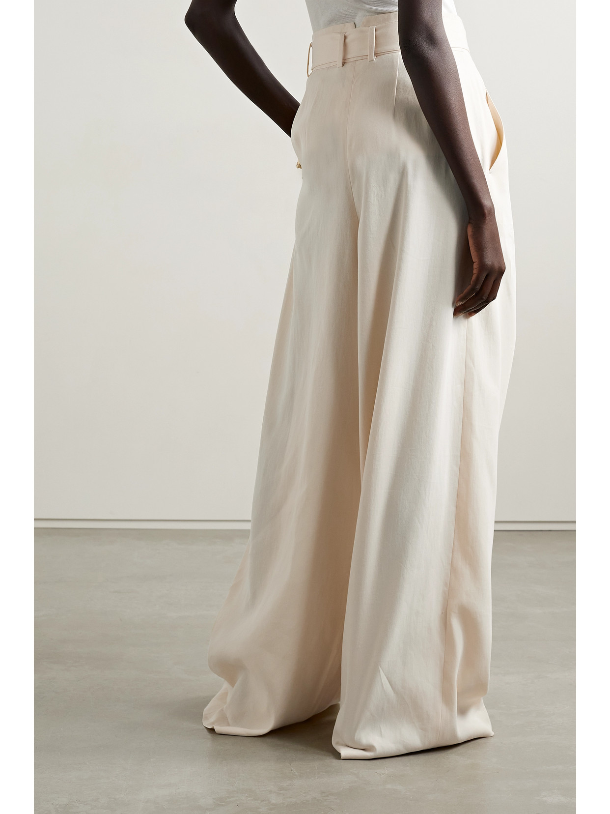 Lafayette148 Jagger Belted Wool And Silk-blend Twill Wide-leg Pants In Ivory