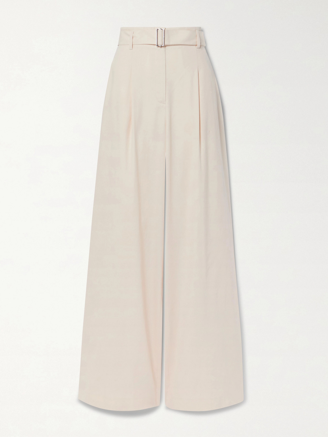 Lafayette148 Jagger Belted Wool And Silk-blend Twill Wide-leg Pants In Ivory