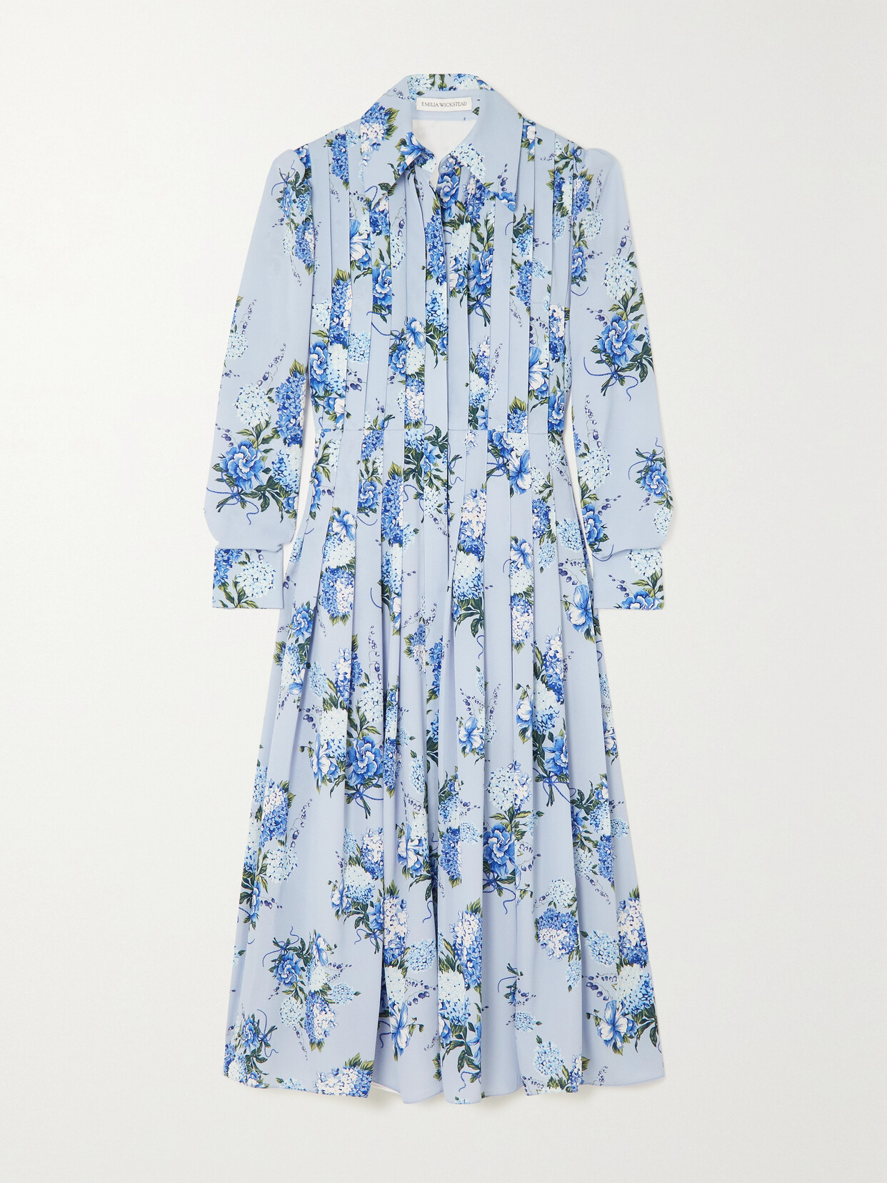 EMILIA WICKSTEAD ANATOLA PLEATED FLORAL-PRINT TEXTURED-GEORGETTE MIDI DRESS