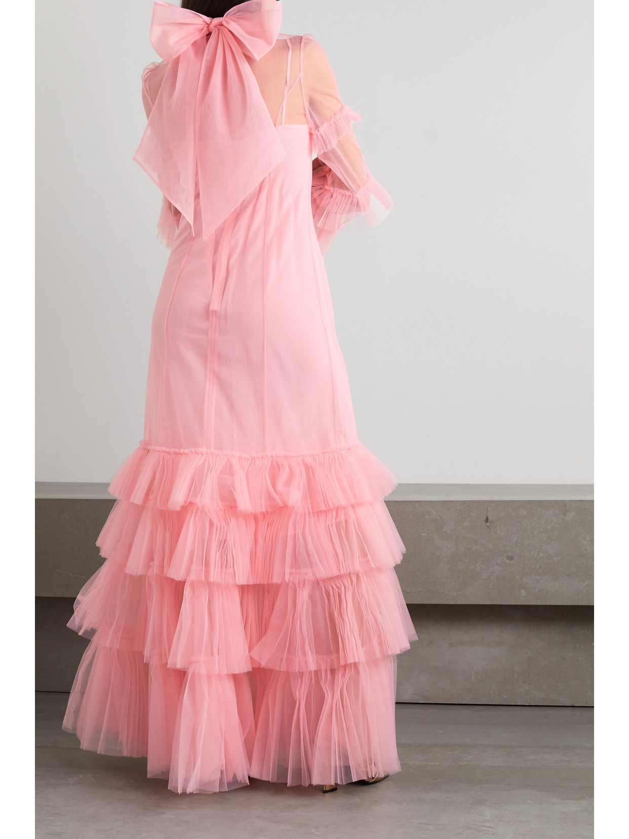 Shop Huishan Zhang Elisha Tie-detailed Tiered Silk-tulle Gown In Pink