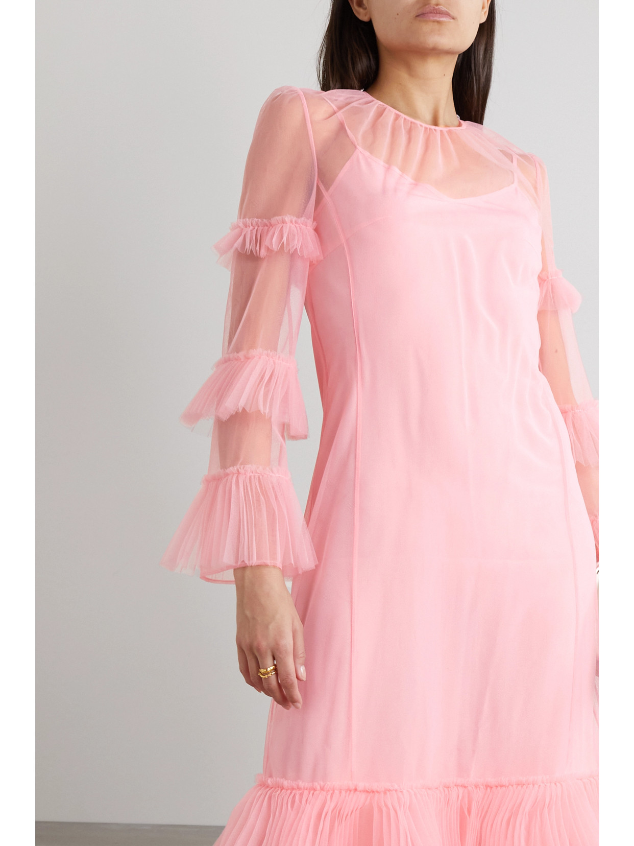 Huishan Zhang Elisha Tie-detailed Tiered Silk-tulle Gown In Pink
