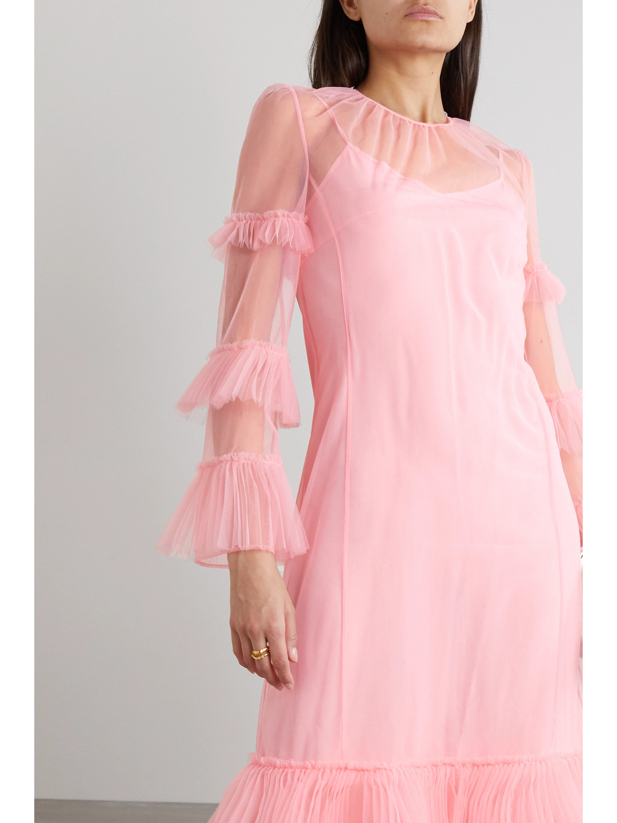 Shop Huishan Zhang Elisha Tie-detailed Tiered Silk-tulle Gown In Pink