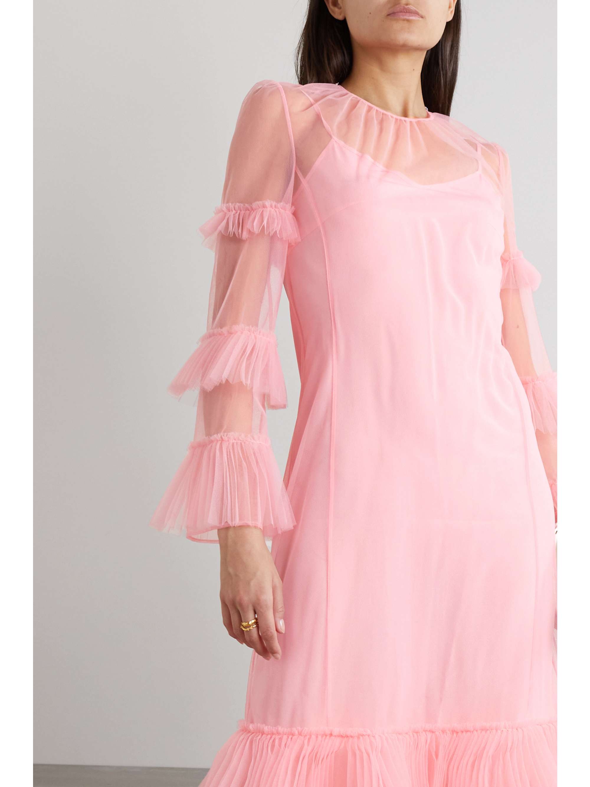 HUISHAN ZHANG Elisha tie-detailed tiered silk-tulle gown