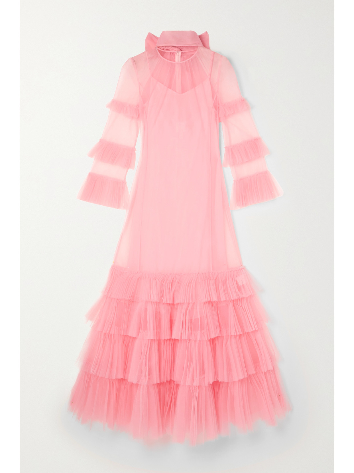 Huishan Zhang Elisha Tie-detailed Tiered Silk-tulle Gown In Pink