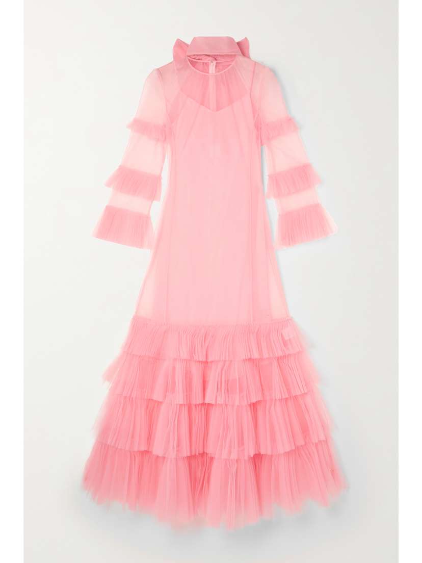 Huishan Zhang Elisha Tie-detailed Tiered Silk-tulle Gown