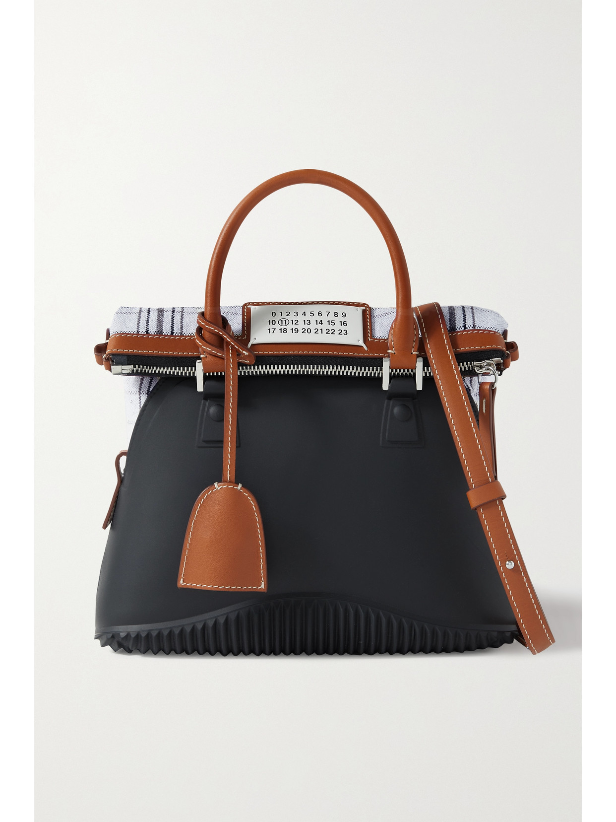 Maison Margiela - 5ac Mini Leather And Checked Cotton-blend Canvas-trimmed Rubber Tote - Black 22 Awaiting product image