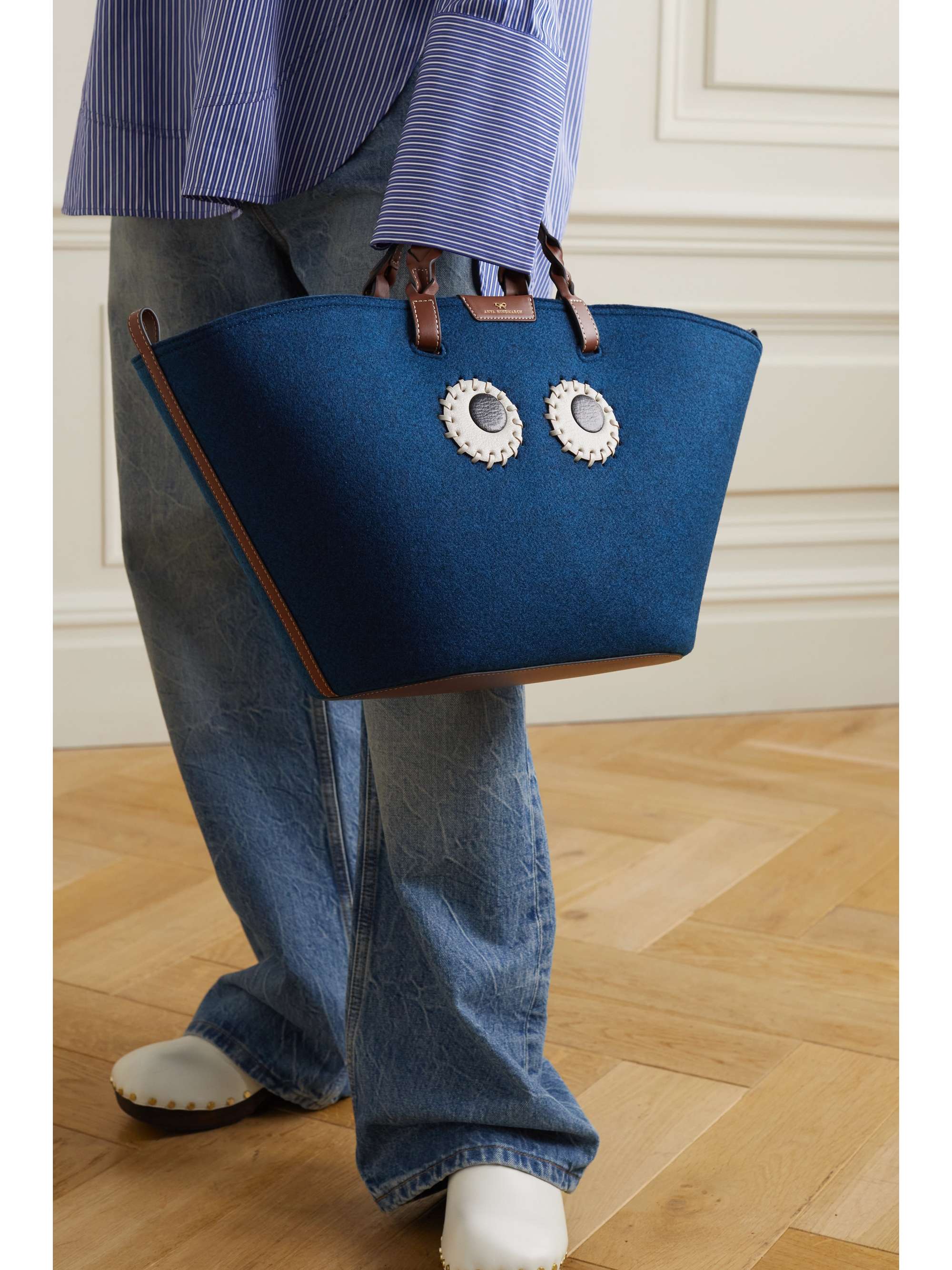 Navy Eyes leathertrimmed recycled felt tote ANYA HINDMARCH NETA