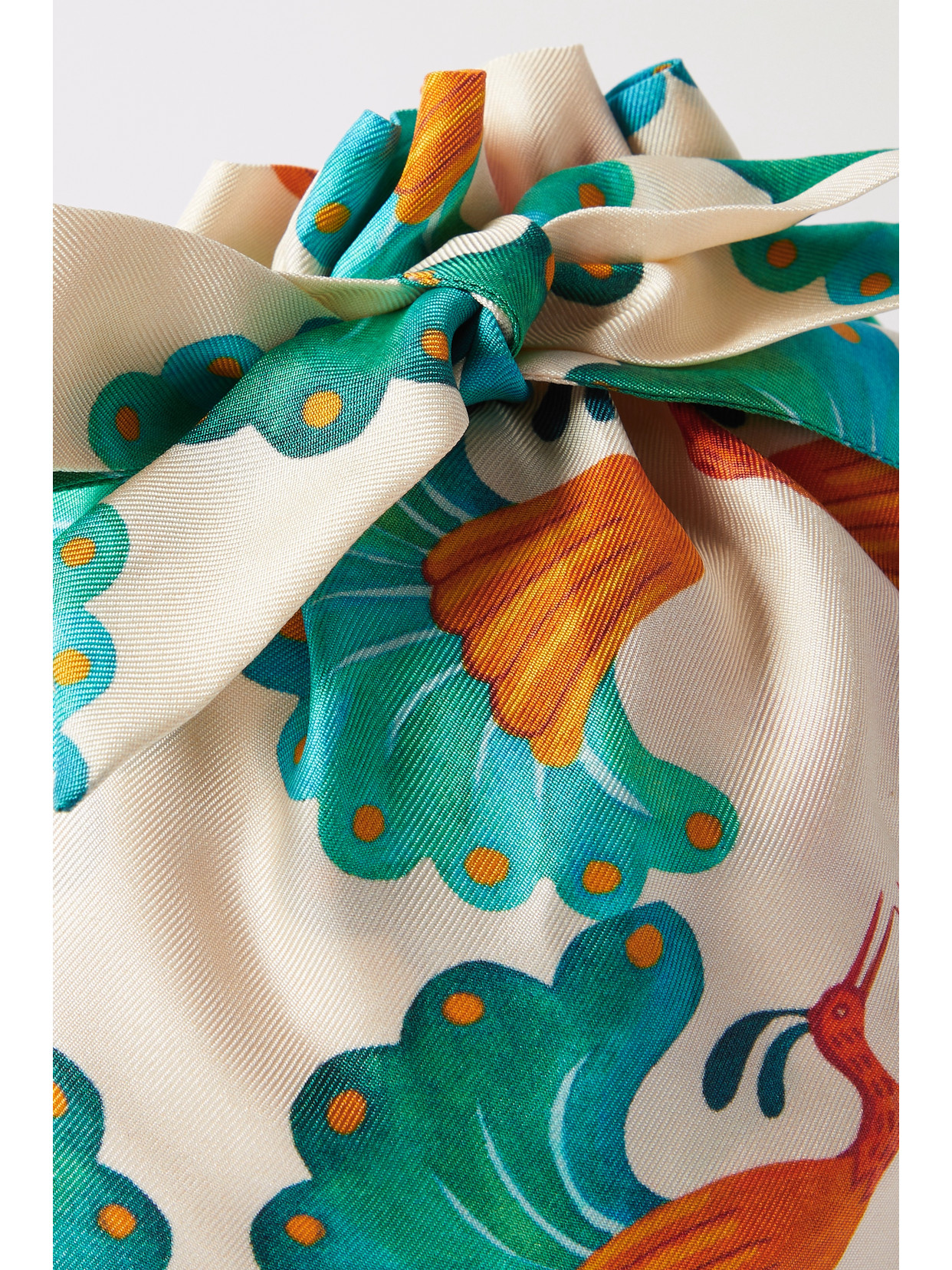 LA DOUBLEJ CELEBRATION RAFFIA-TRIMMED SILK-FAILLE BUCKET BAG