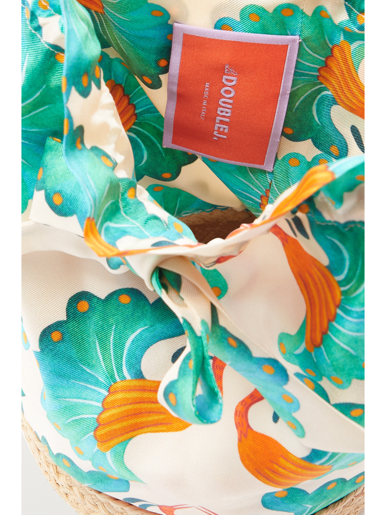 LA DOUBLEJ CELEBRATION RAFFIA-TRIMMED SILK-FAILLE BUCKET BAG