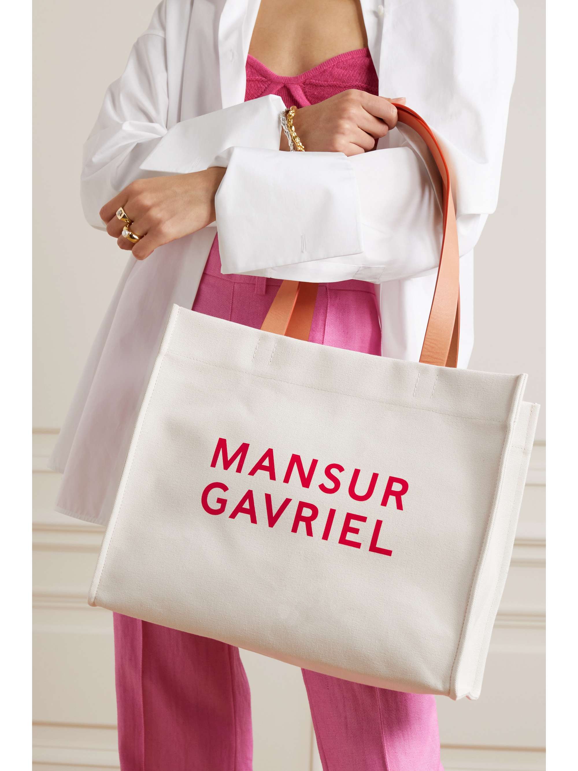 Beige Shopping printed cotton-canvas tote | MANSUR GAVRIEL | NET-A-PORTER