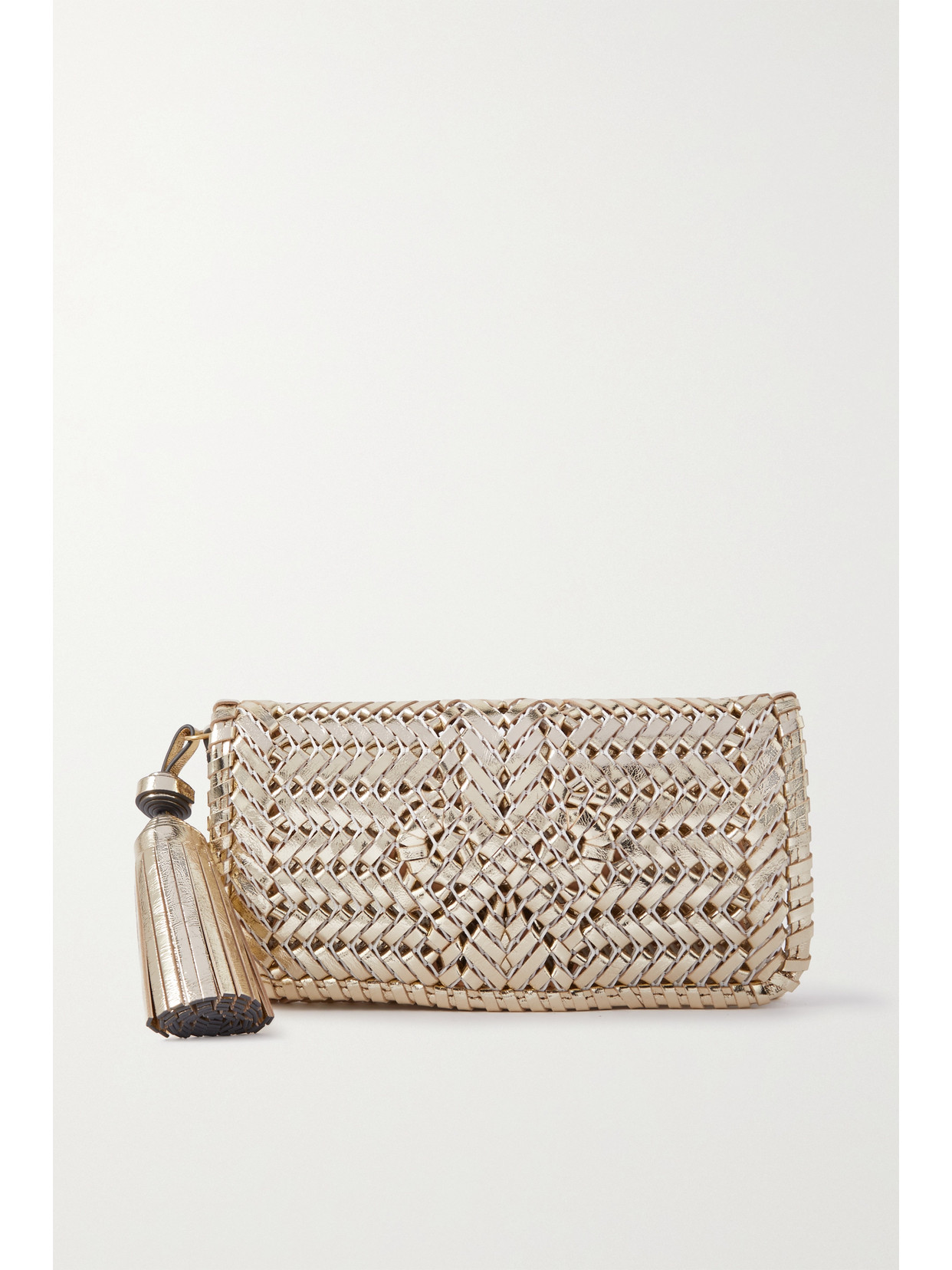 Anya Hindmarch + Net Sustain The Neeson Tassel Mini Leather Clutch In Gold