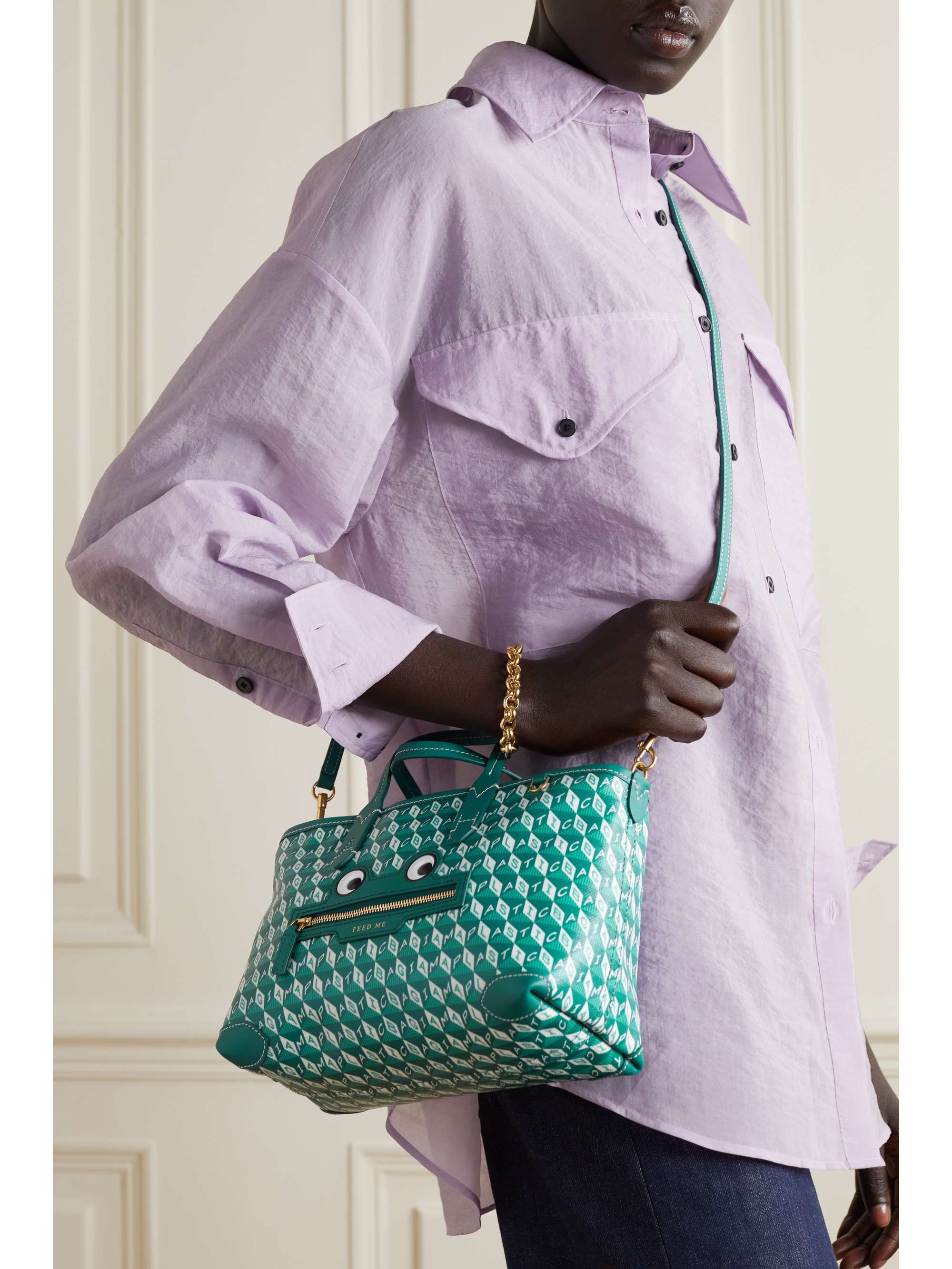 + NET SUSTAIN I Am A Plastic Bag Frog XS leather and recycled coated-canvas  tote
