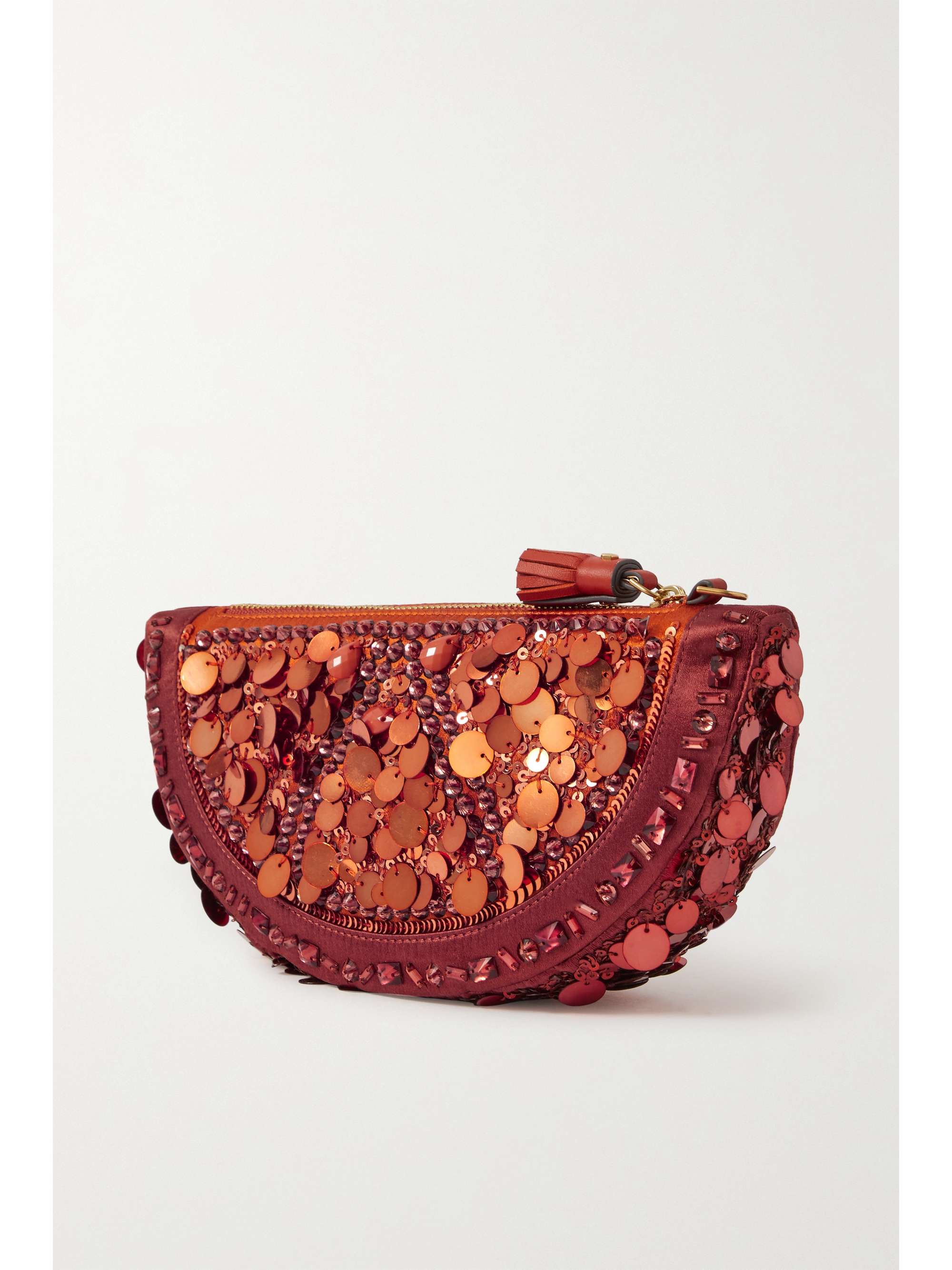 ANYA HINDMARCH Clutch aus recyceltem Satin und Leder mit Pailletten