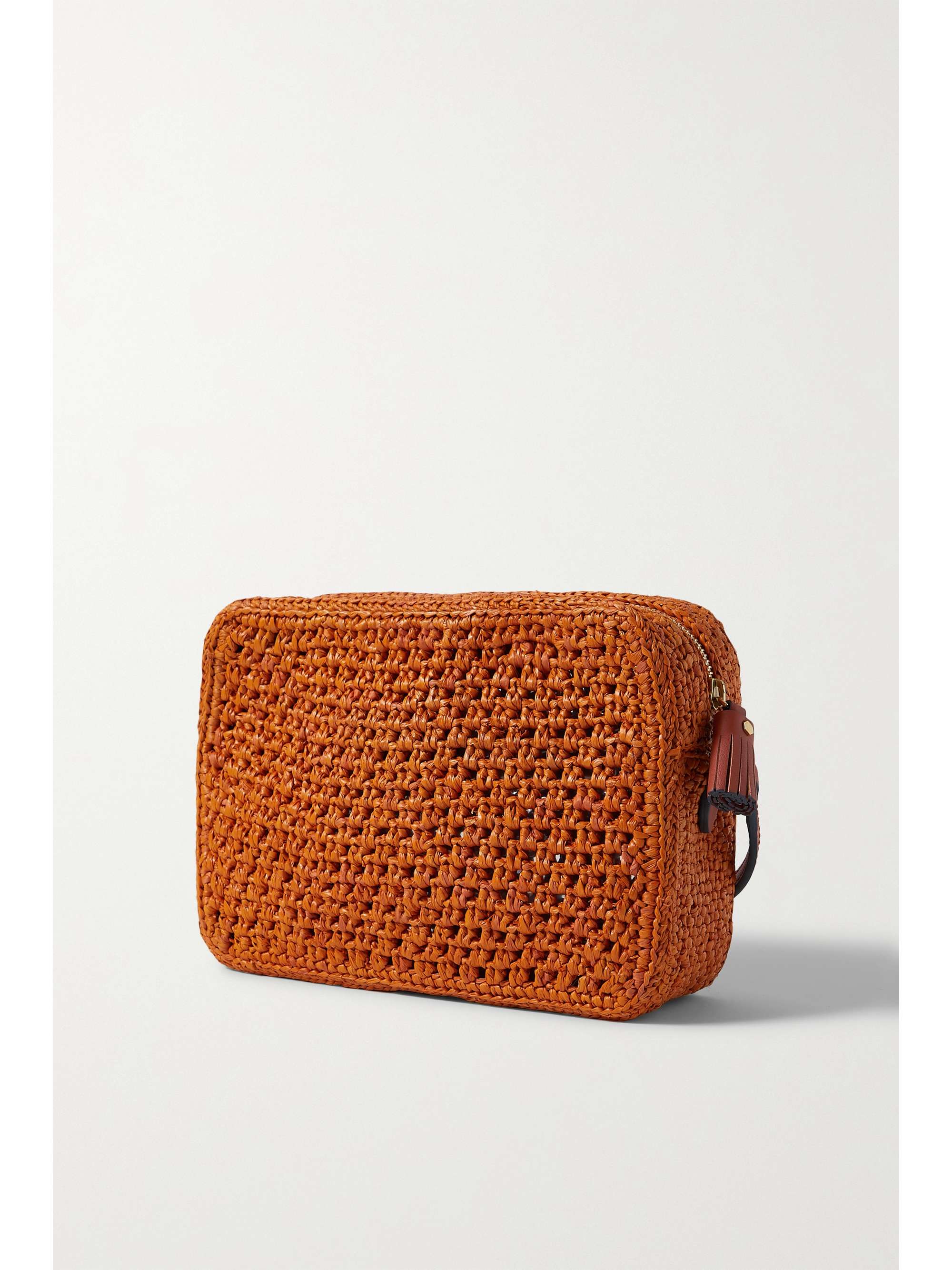 ANYA HINDMARCH Eyes leather-trimmed raffia shoulder bag