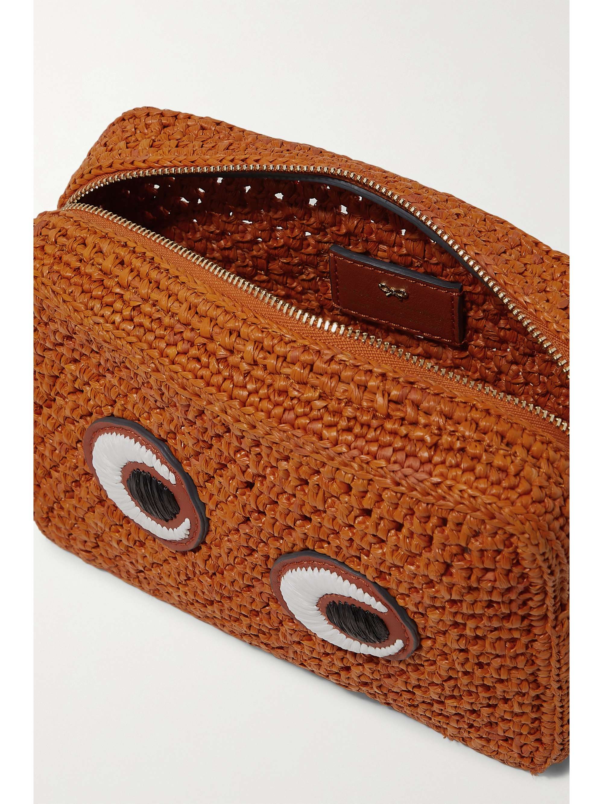 ANYA HINDMARCH Eyes leather-trimmed raffia shoulder bag