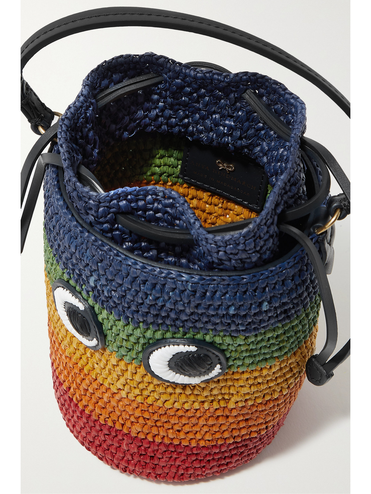 Eyes Leather-trimmed Woven Raffia Shoulder Bag In Orange