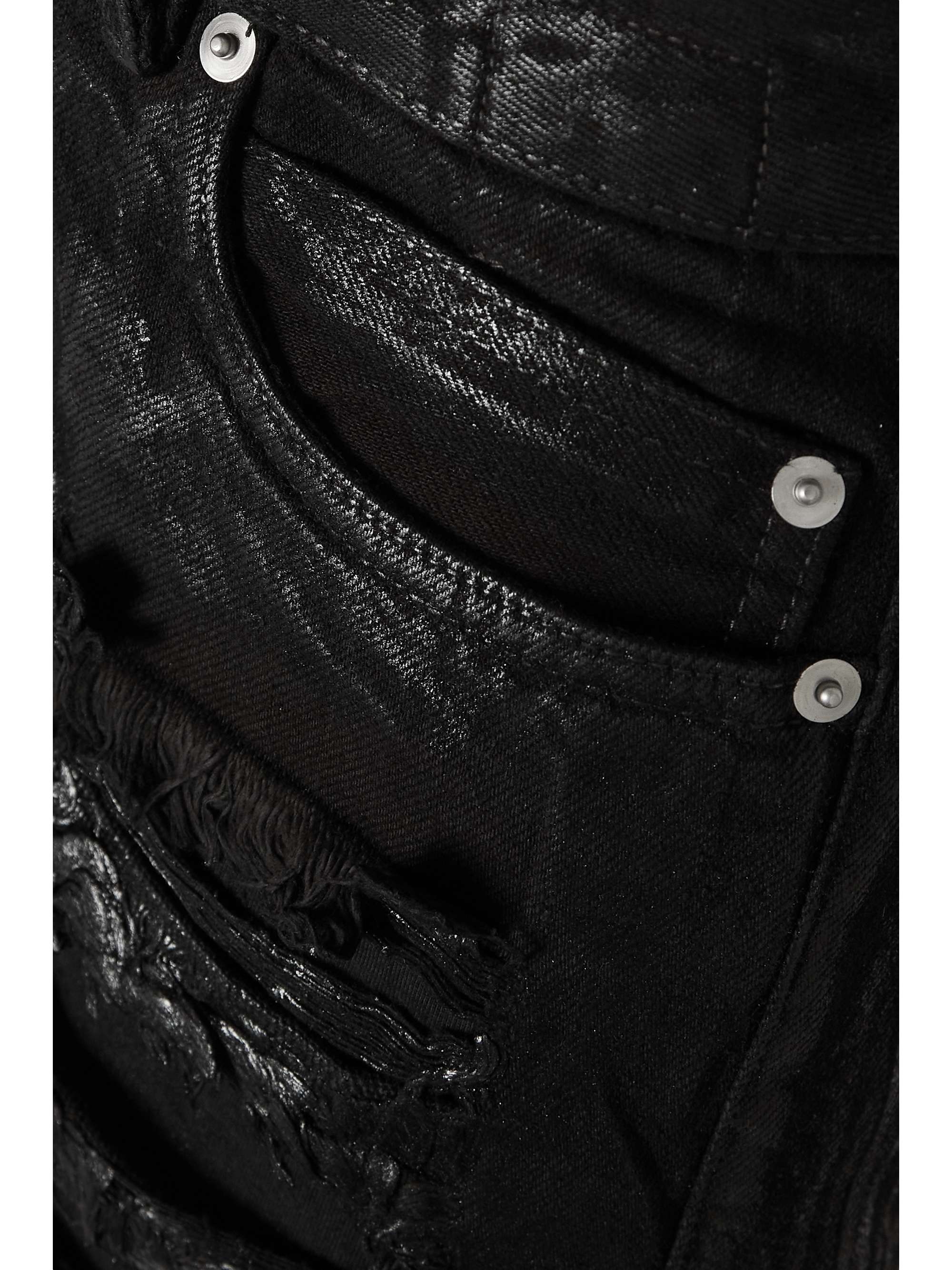 RICK OWENS 仿旧金属感涂层牛仔短裤